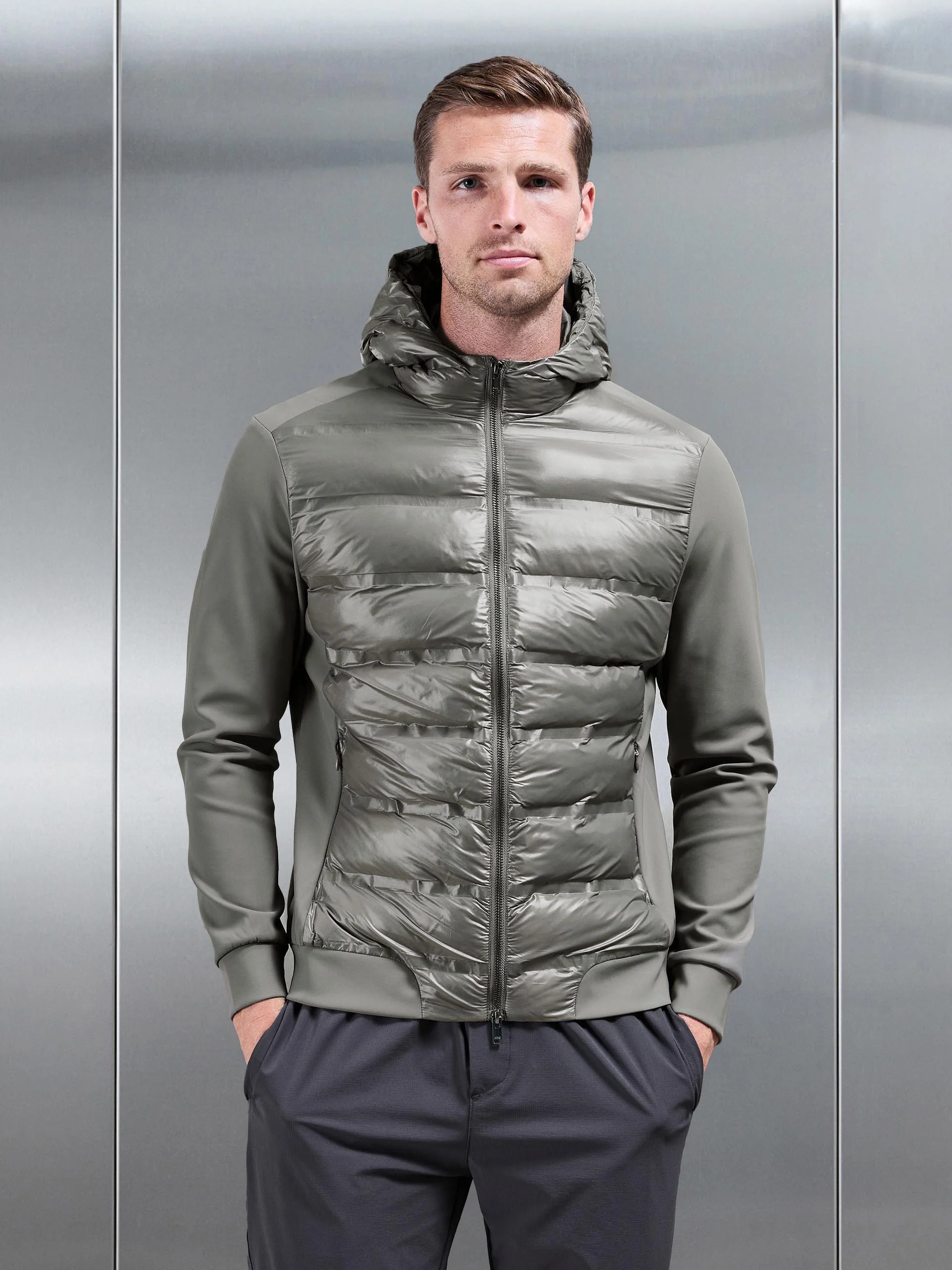 Hybrid Puffer Jacket in Olive - Image 7