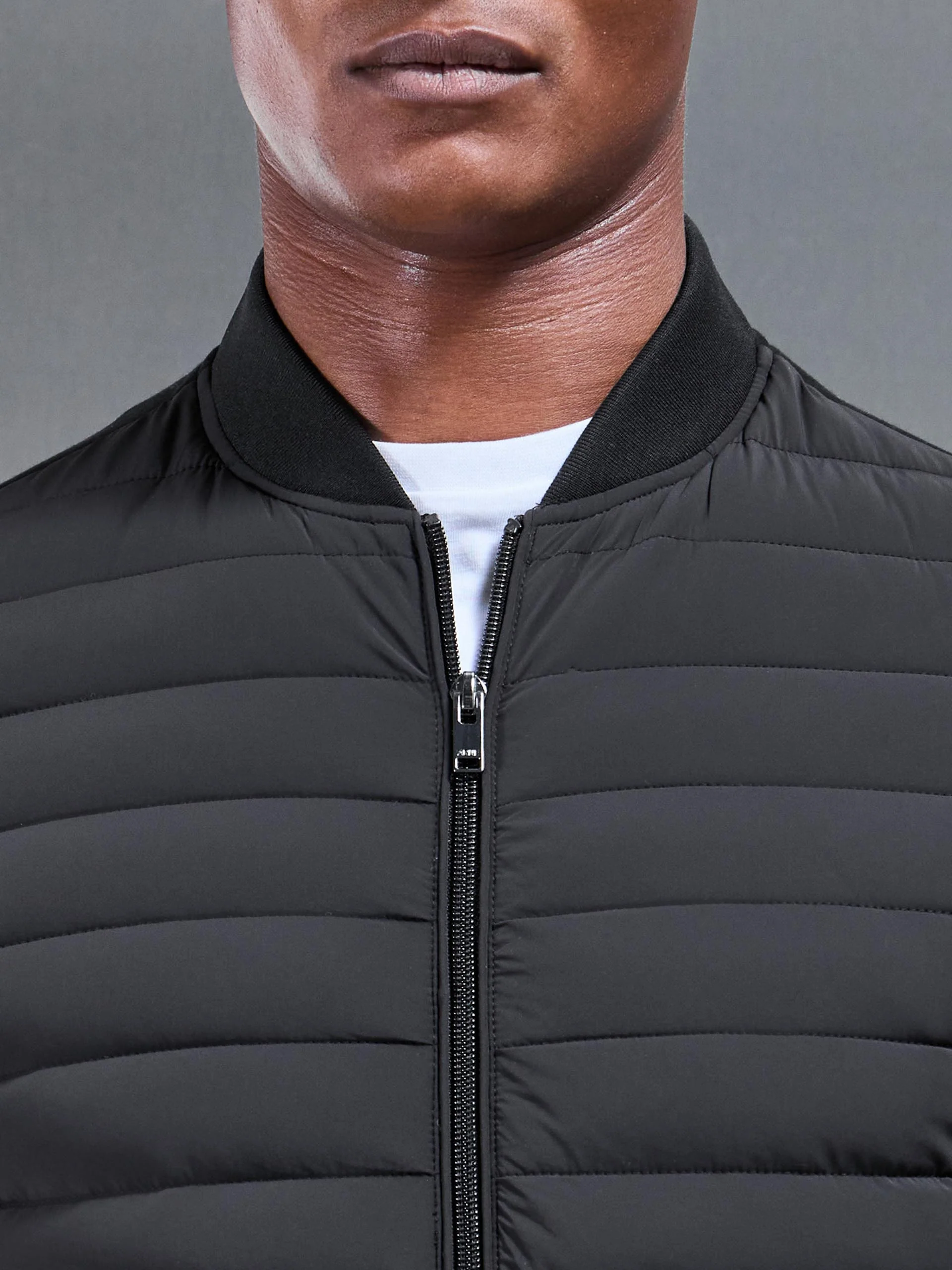 Hybrid Quilted Bomber Jacket in Black - Image 4