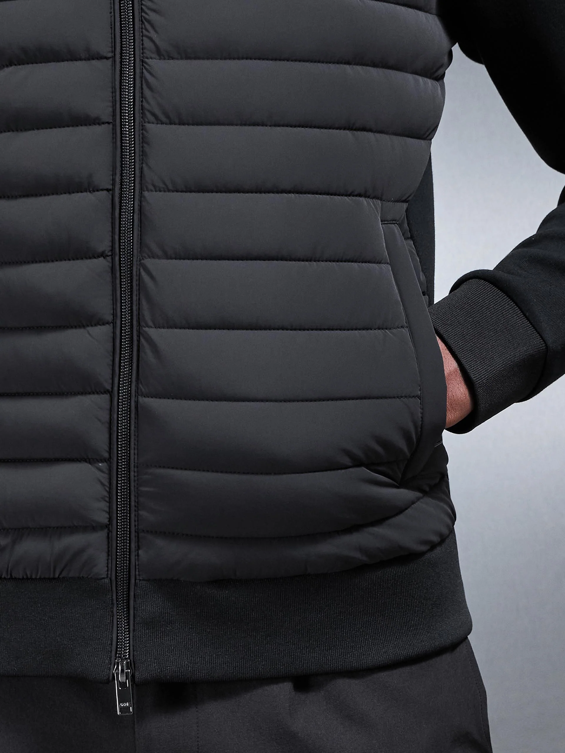 Hybrid Quilted Bomber Jacket in Black - Image 5