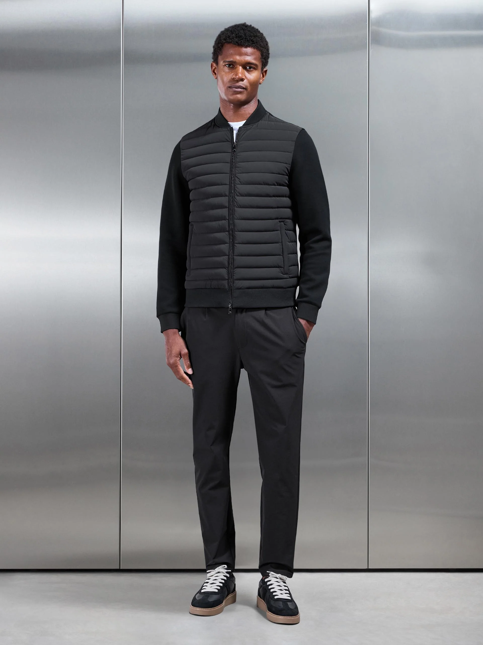 Hybrid Quilted Bomber Jacket in Black - Image 7