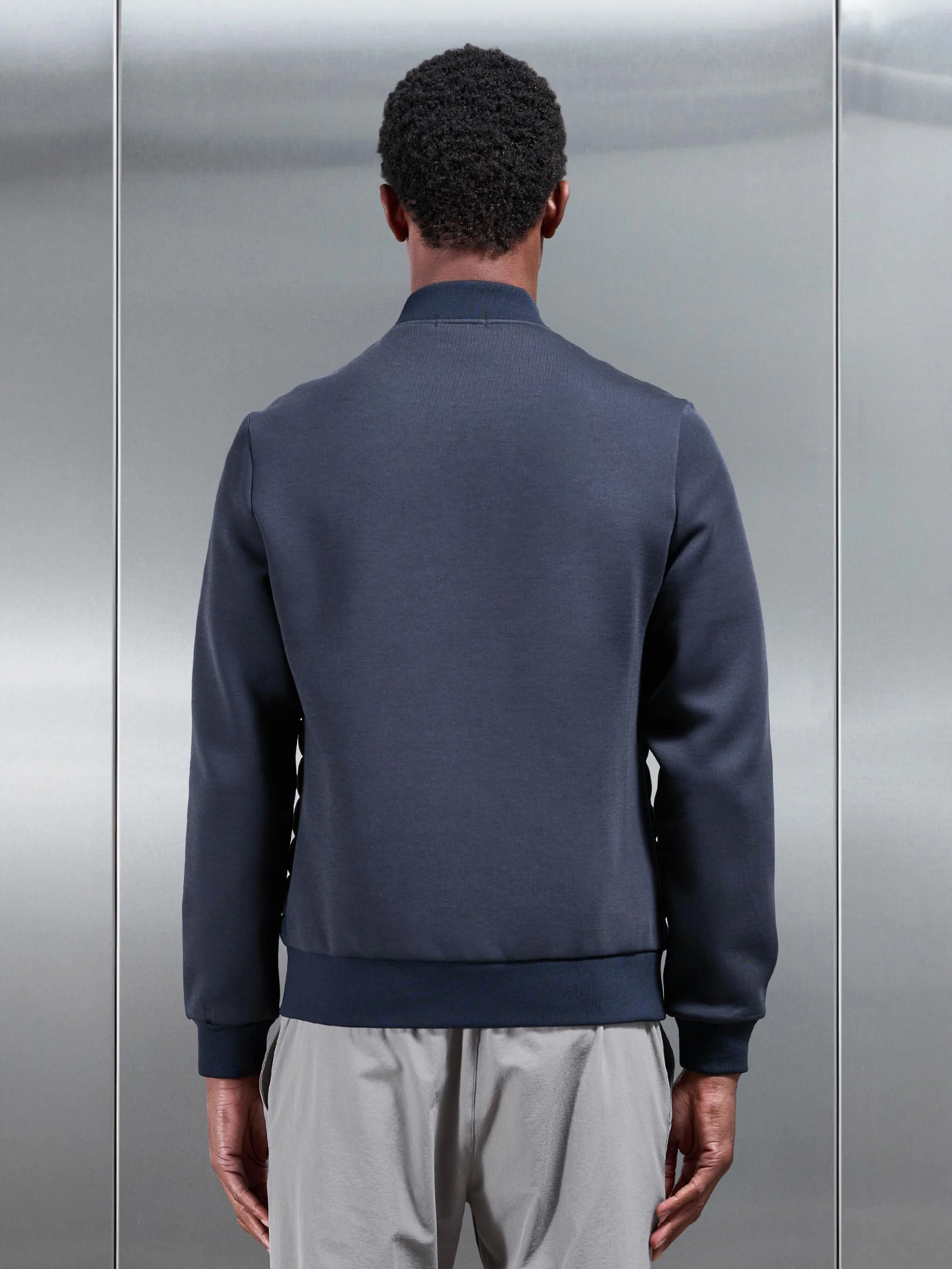 Hybrid Quilted Bomber Jacket in Navy - Image 3