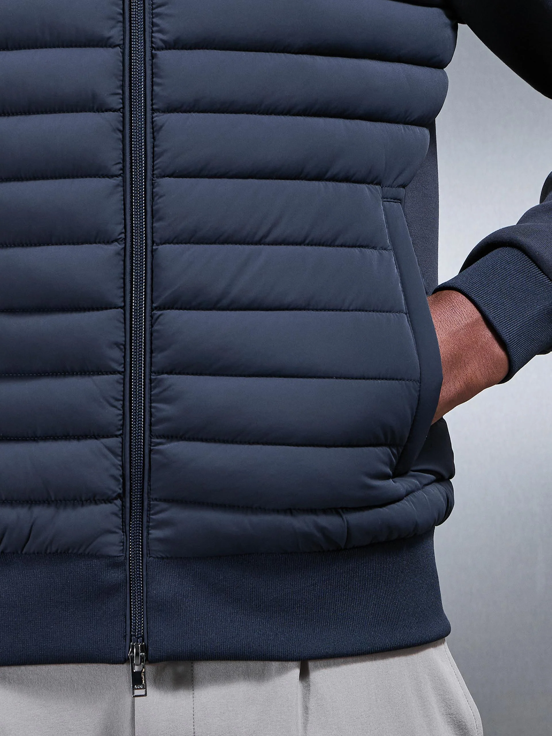 Hybrid Quilted Bomber Jacket in Navy - Image 5