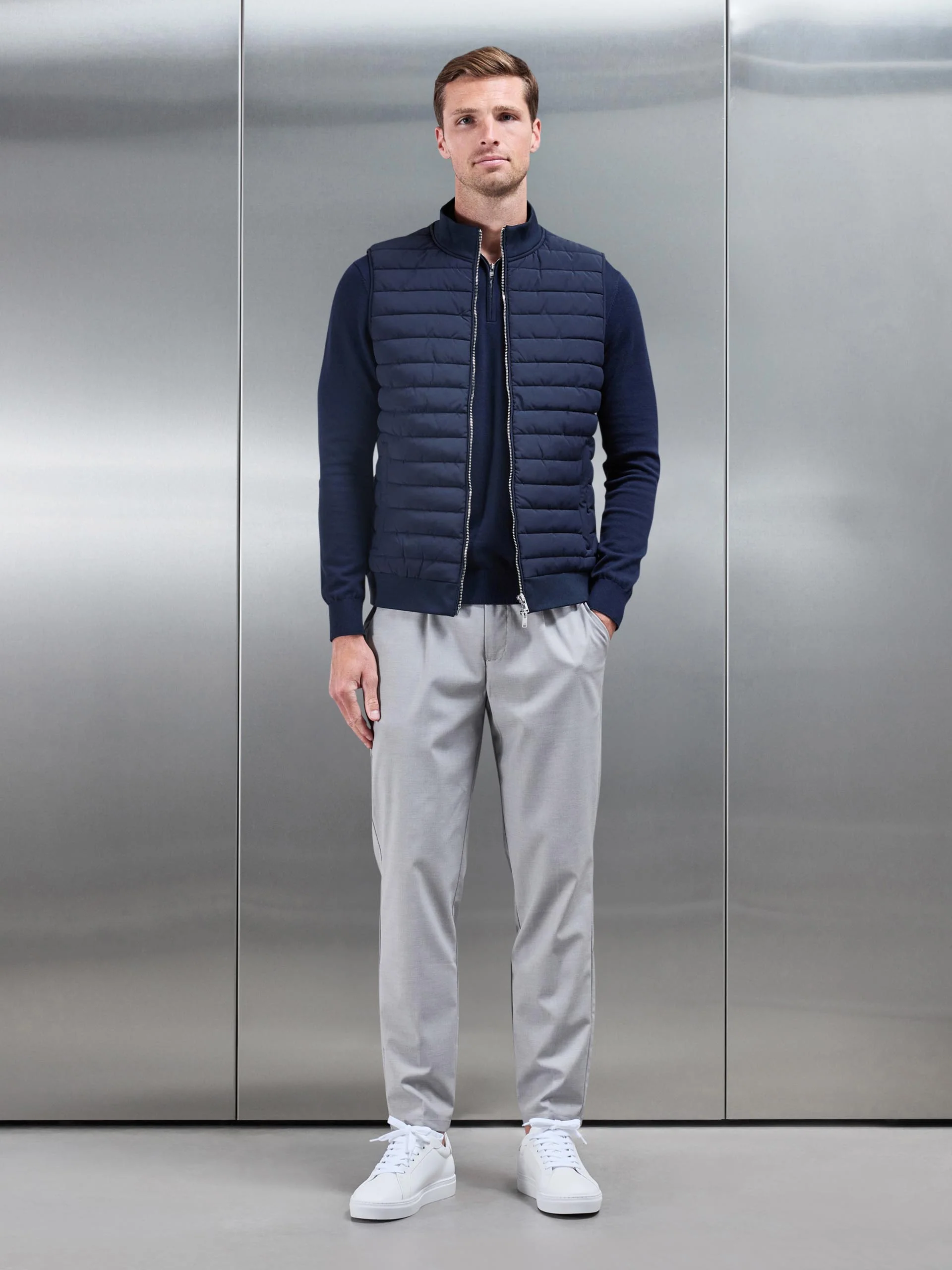 Hybrid Quilted Gilet in Navy - Image 3