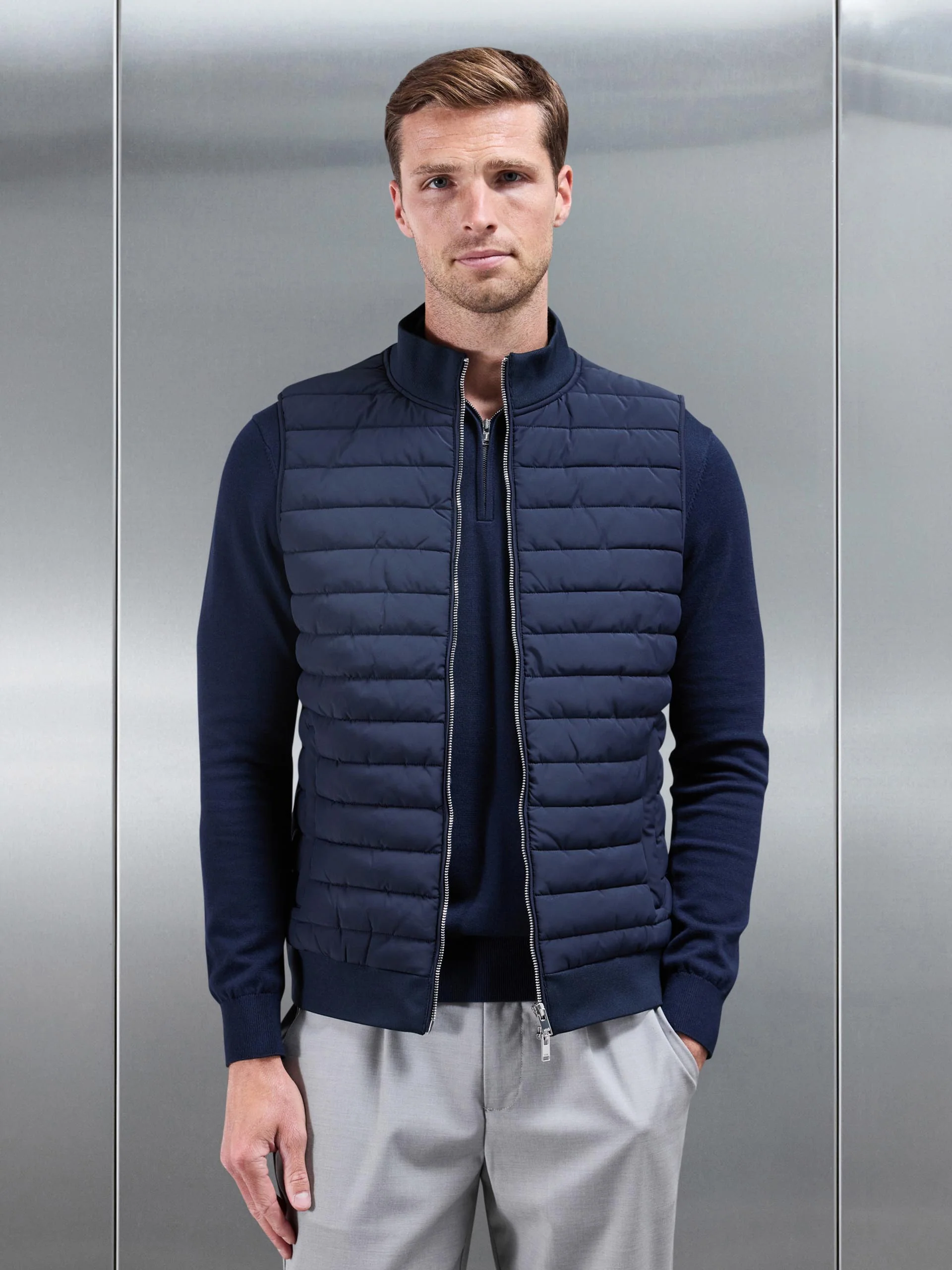 Hybrid Quilted Gilet in Navy - Image 7