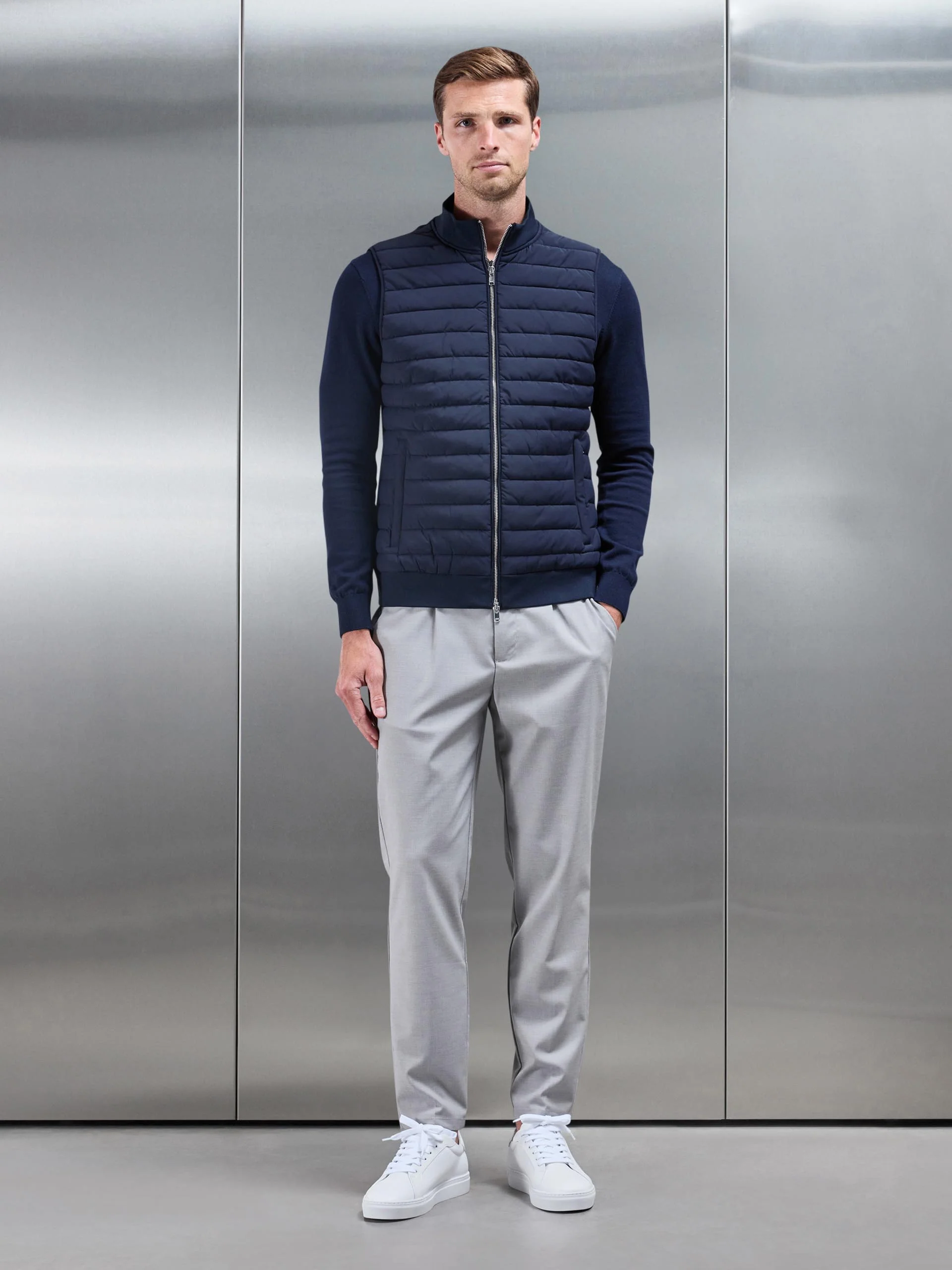 Hybrid Quilted Gilet in Navy - Image 8