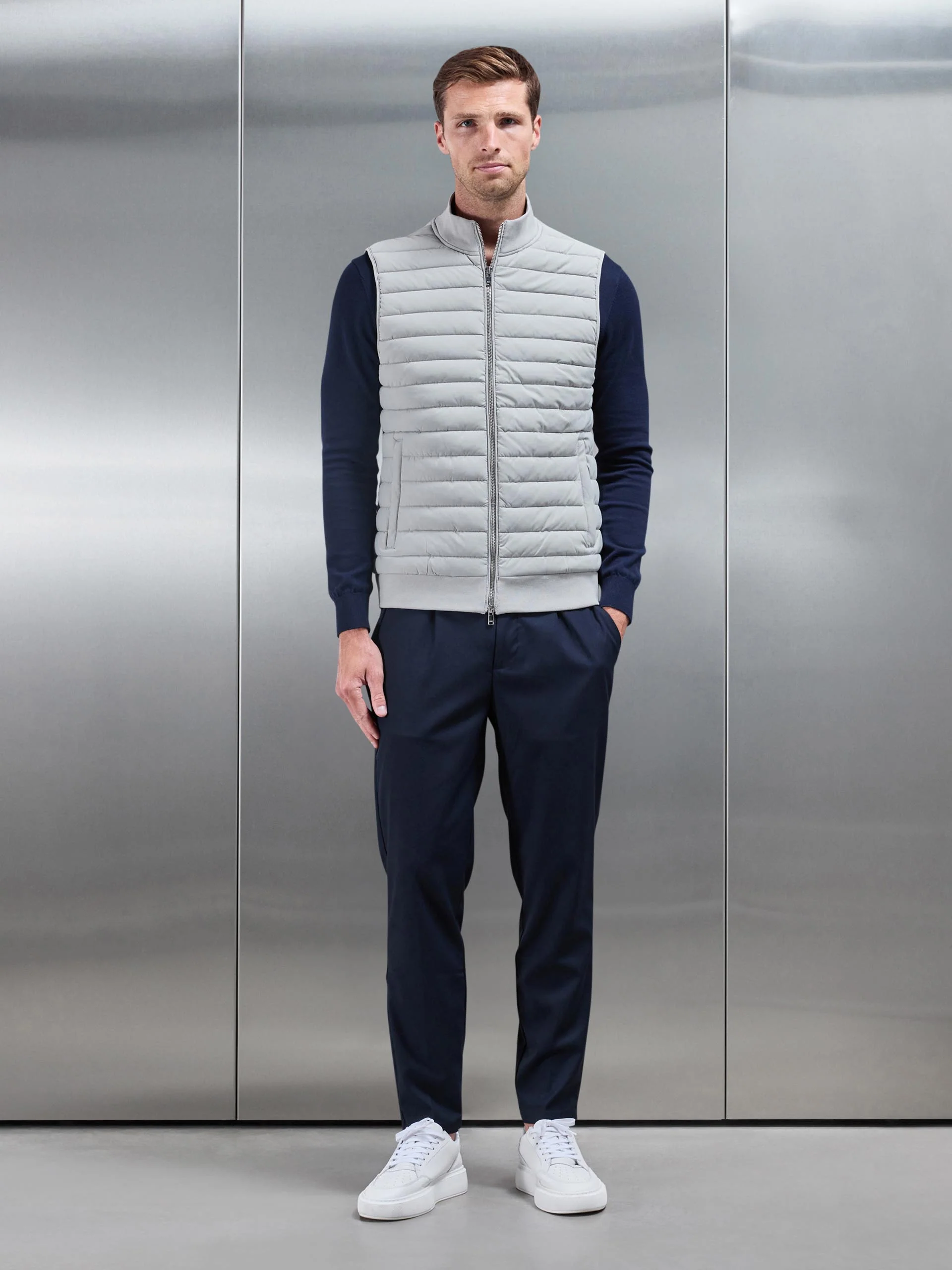 Hybrid Quilted Gilet in Stone - Image 2