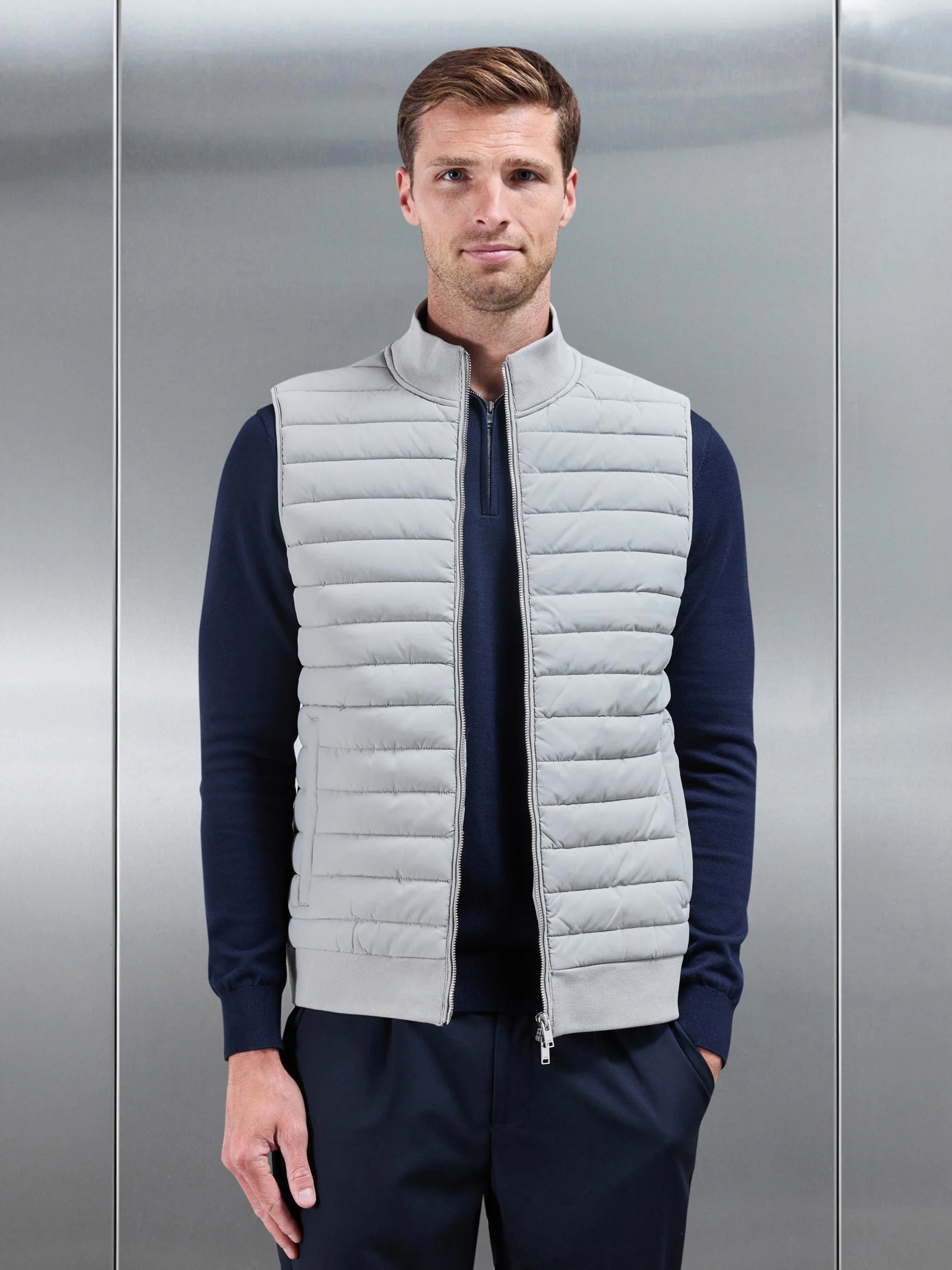Hybrid Quilted Gilet in Stone - Image 6