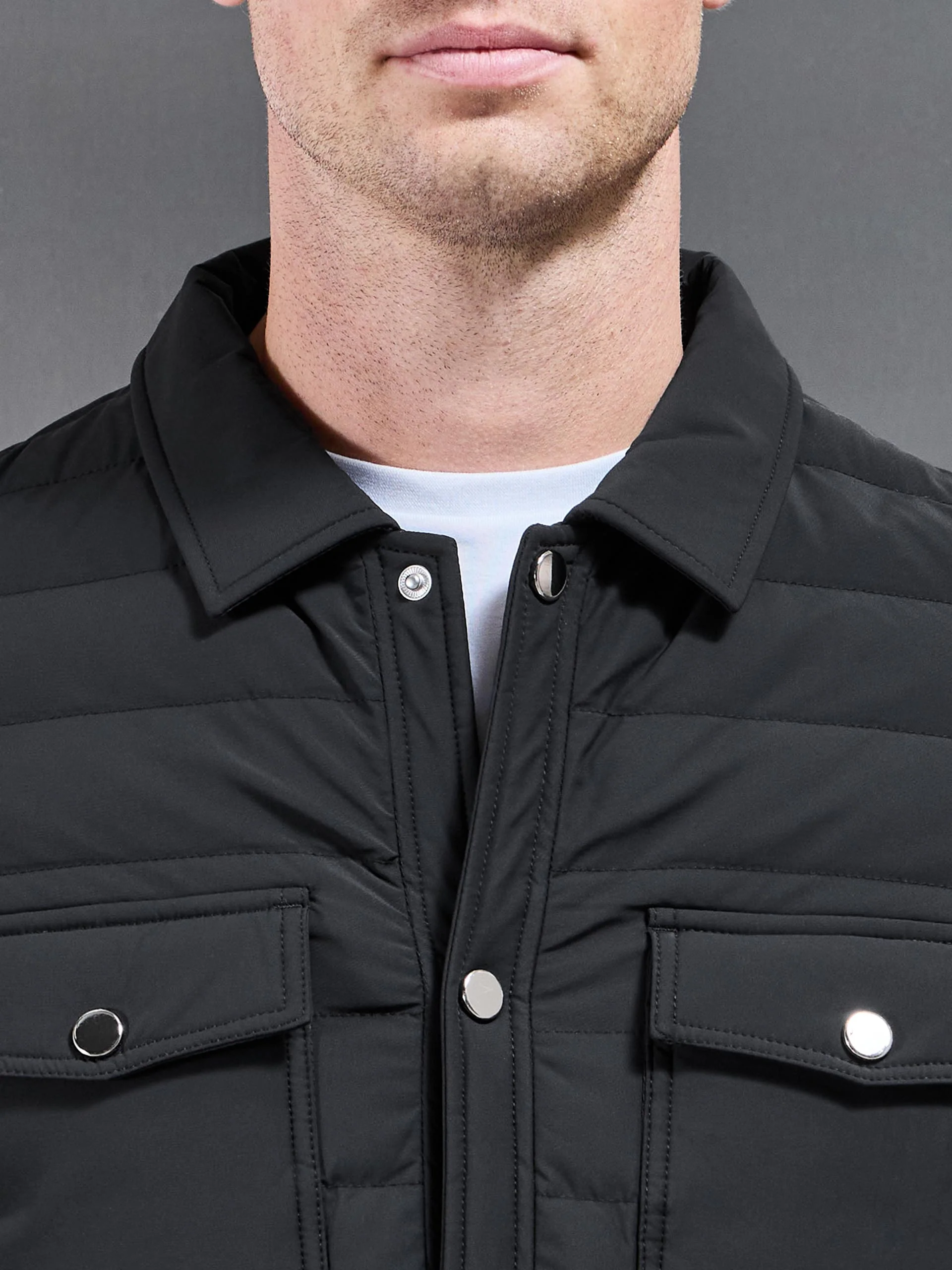 Hybrid Quilted Overshirt in Black - Image 4