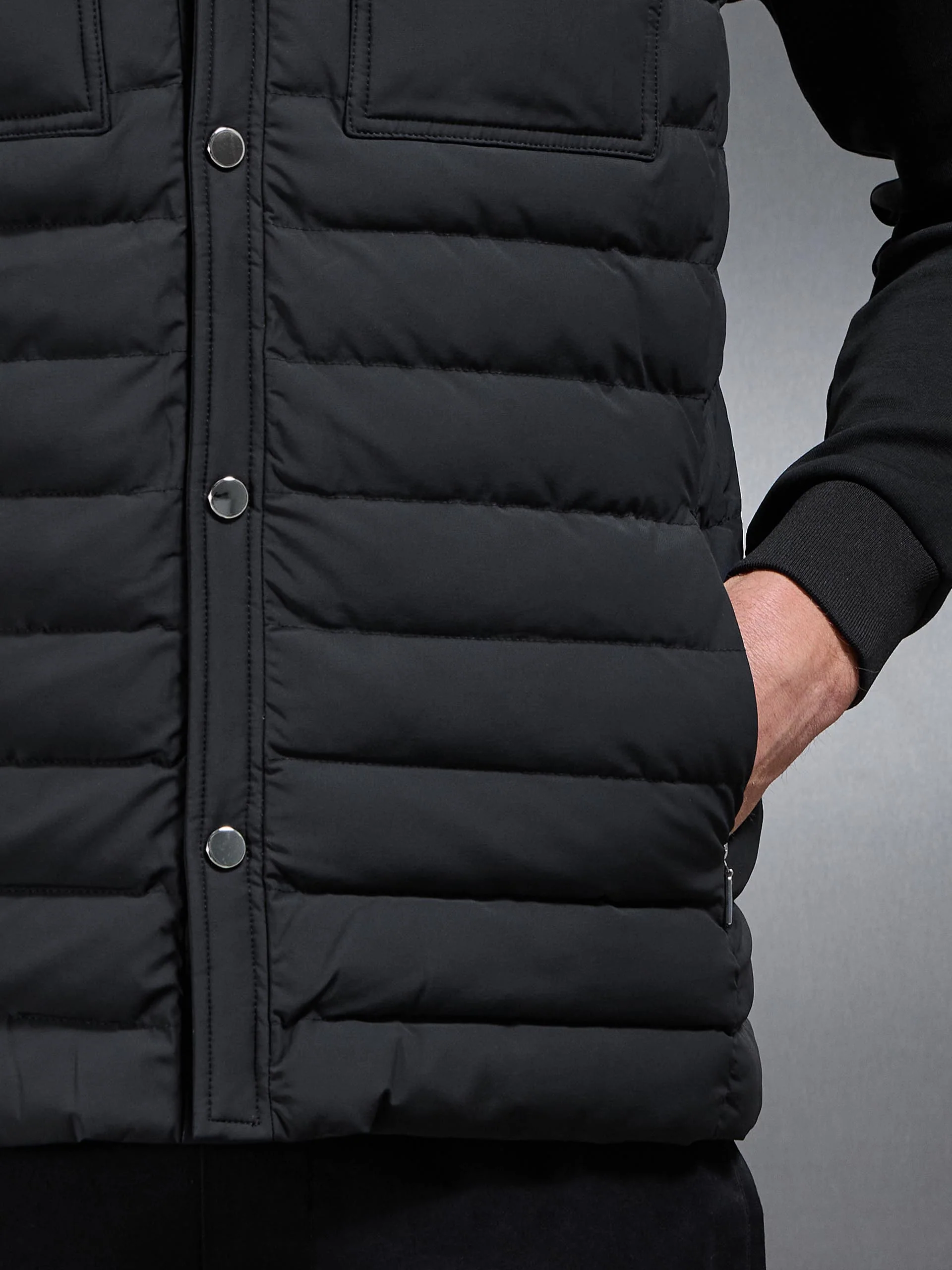 Hybrid Quilted Overshirt in Black - Image 5