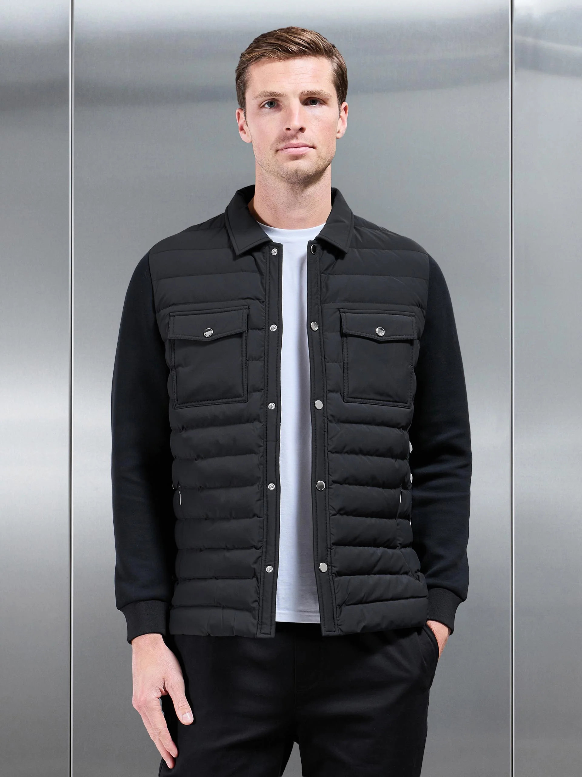Hybrid Quilted Overshirt in Black - Image 6