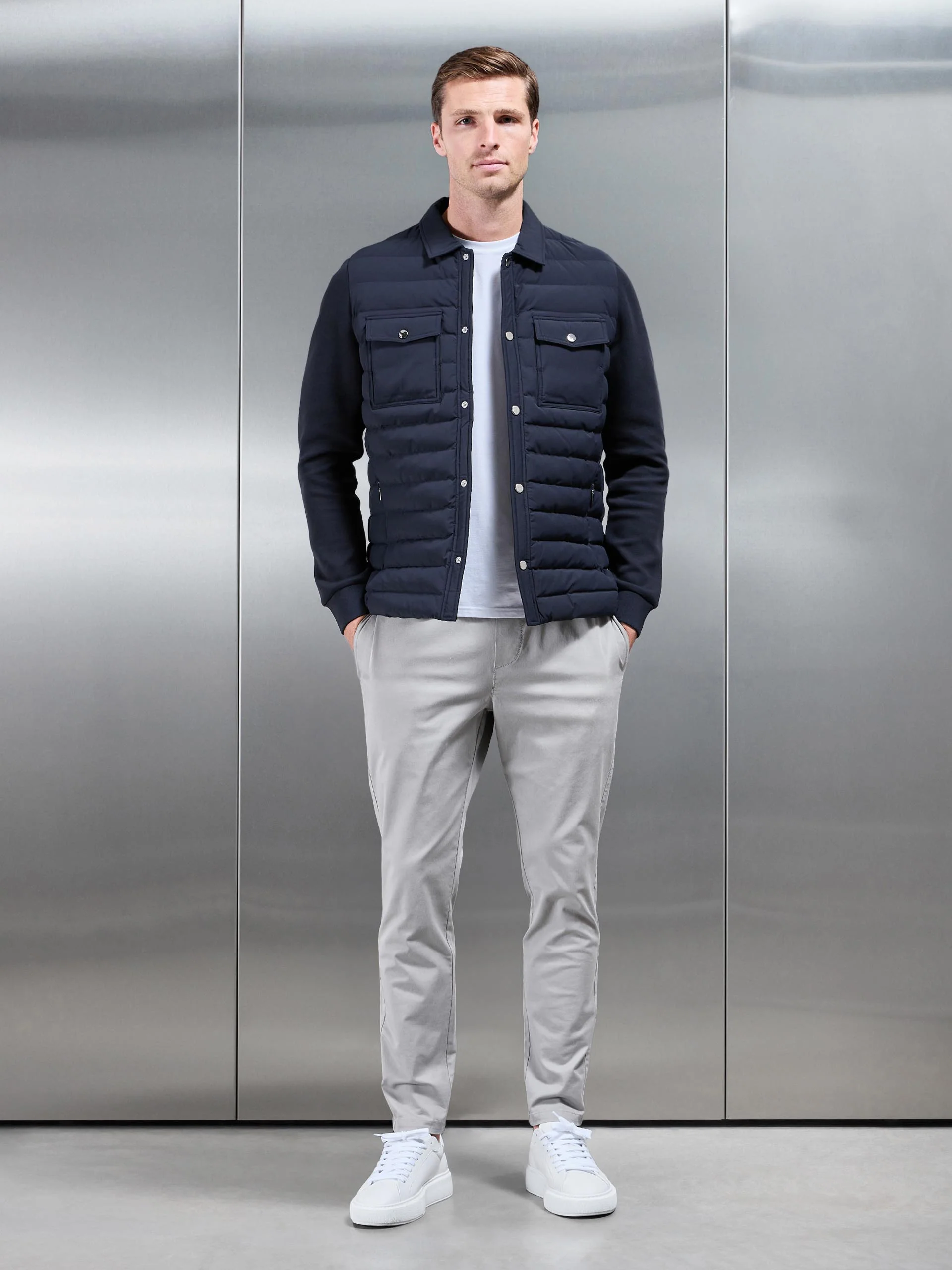 Hybrid Quilted Overshirt in Navy - Image 2