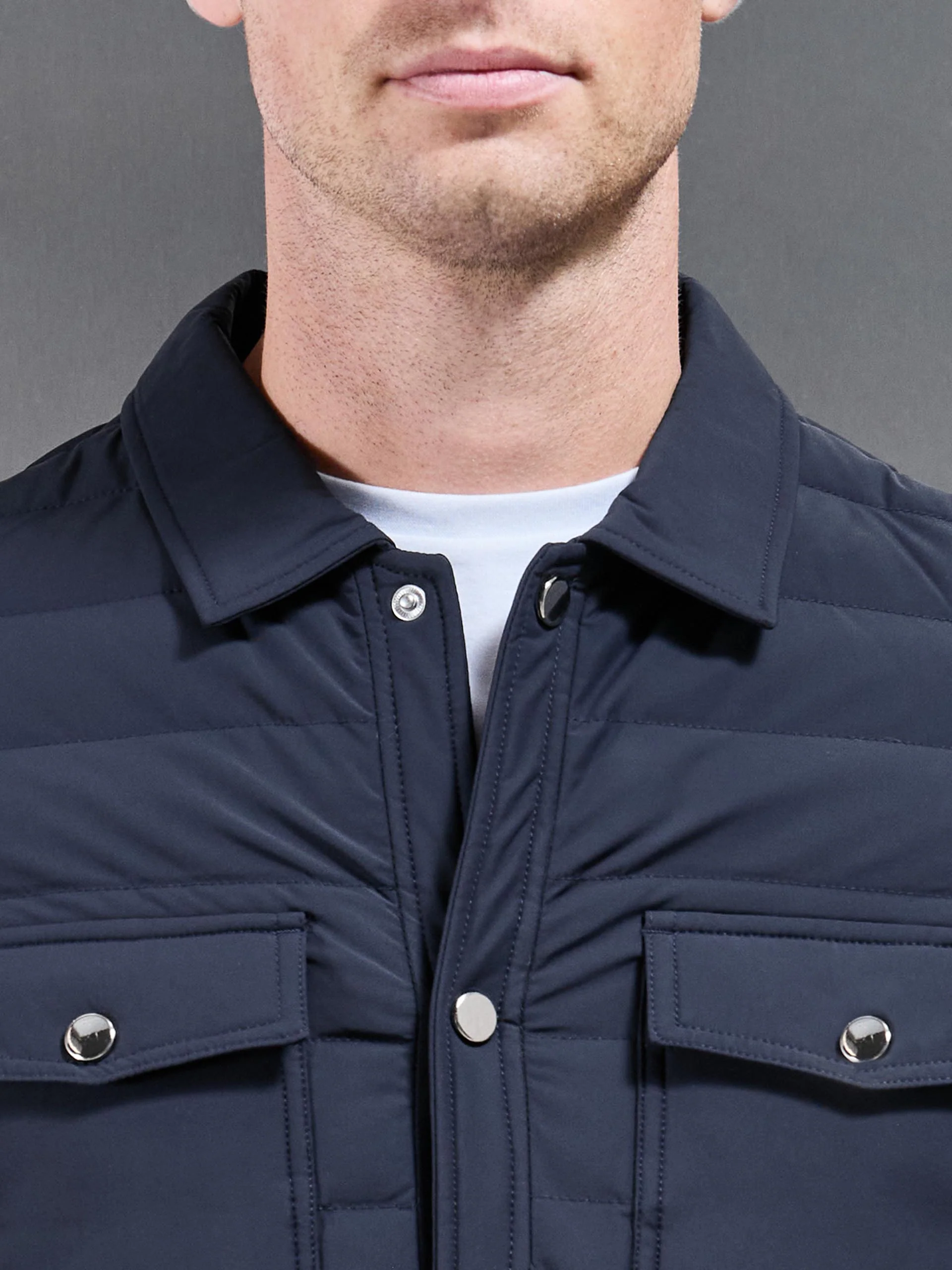 Hybrid Quilted Overshirt in Navy - Image 4