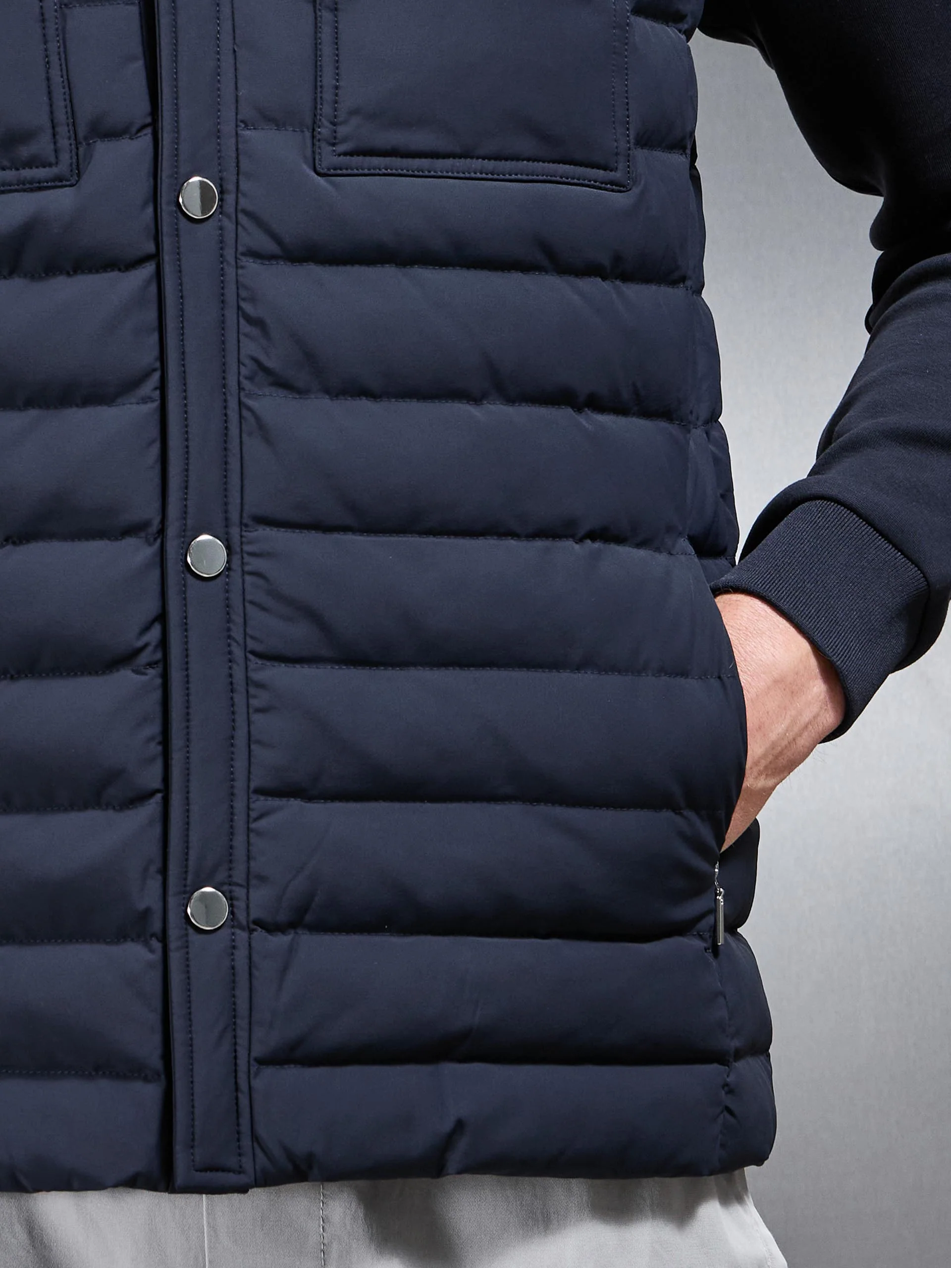 Hybrid Quilted Overshirt in Navy - Image 5