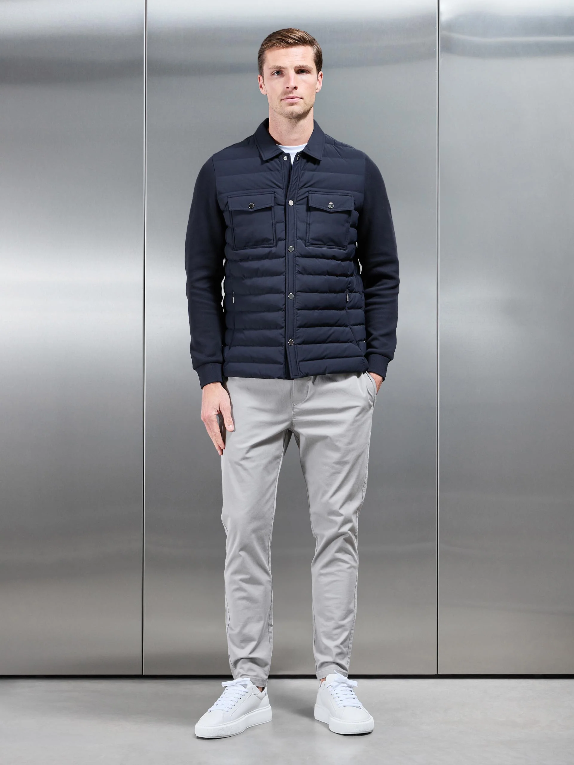 Hybrid Quilted Overshirt in Navy - Image 6