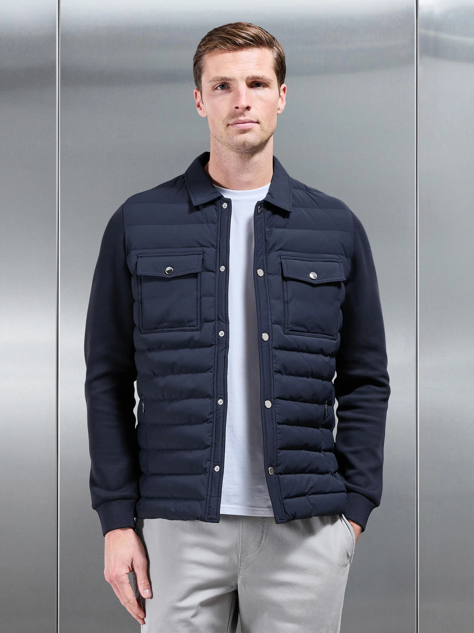 Hybrid Quilted Overshirt in Navy - Image 7