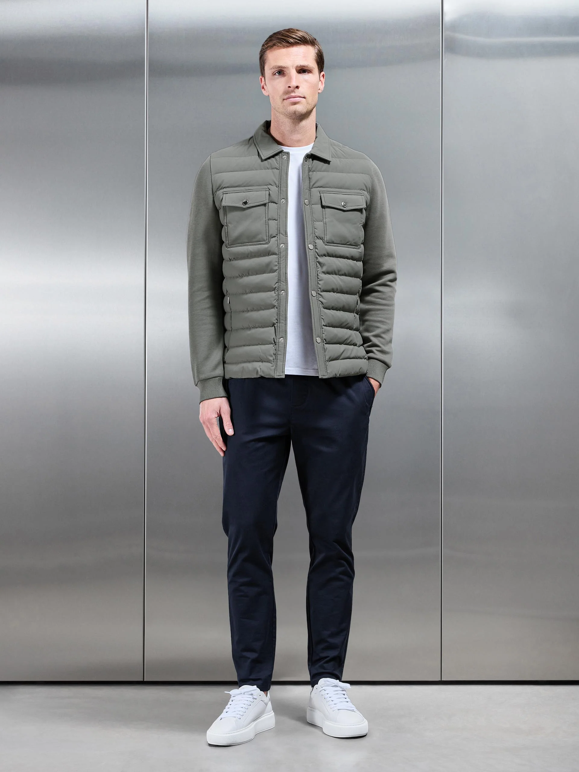 Hybrid Quilted Overshirt in Sage - Image 2