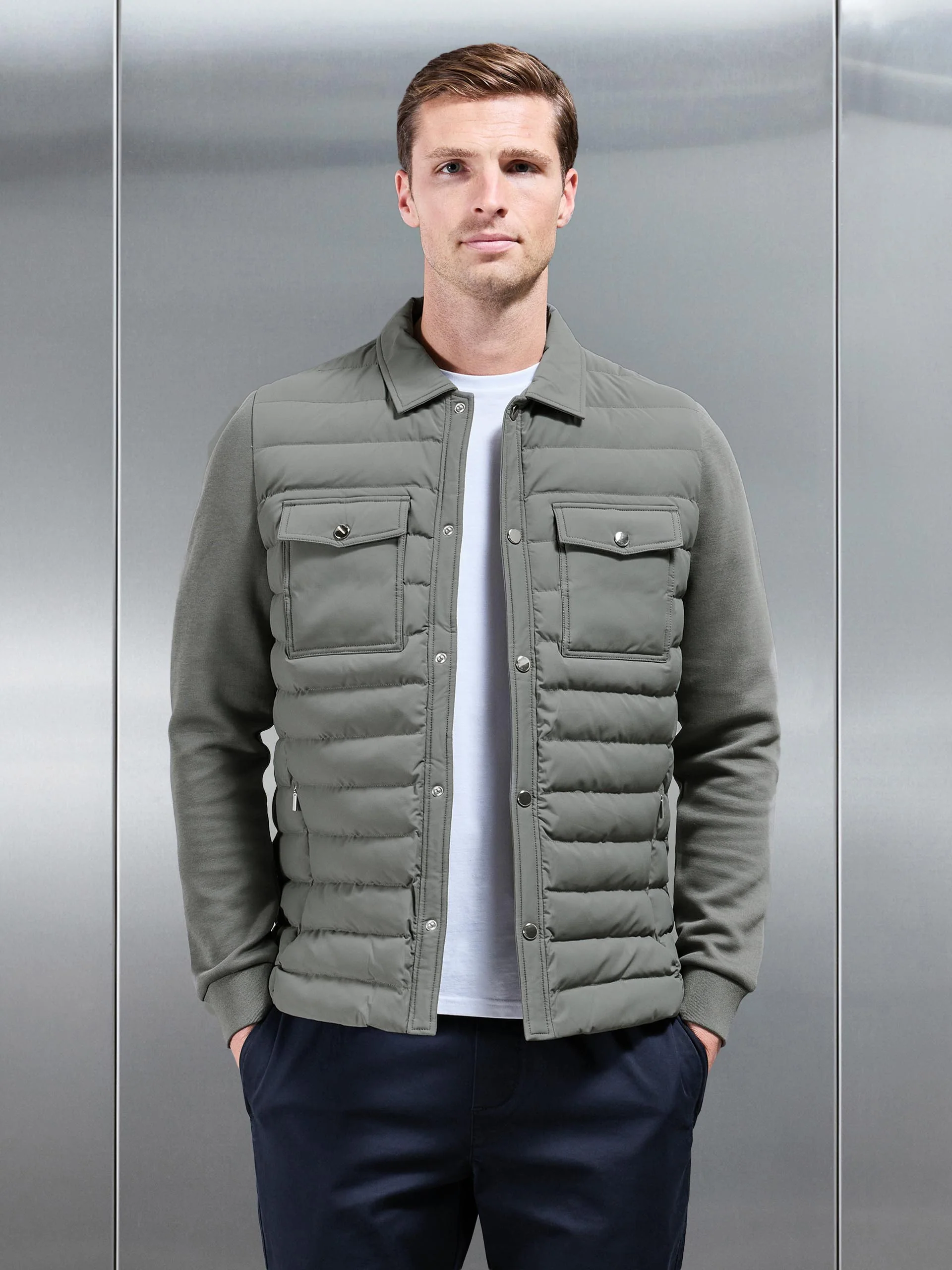 Hybrid Quilted Overshirt in Sage - Image 7