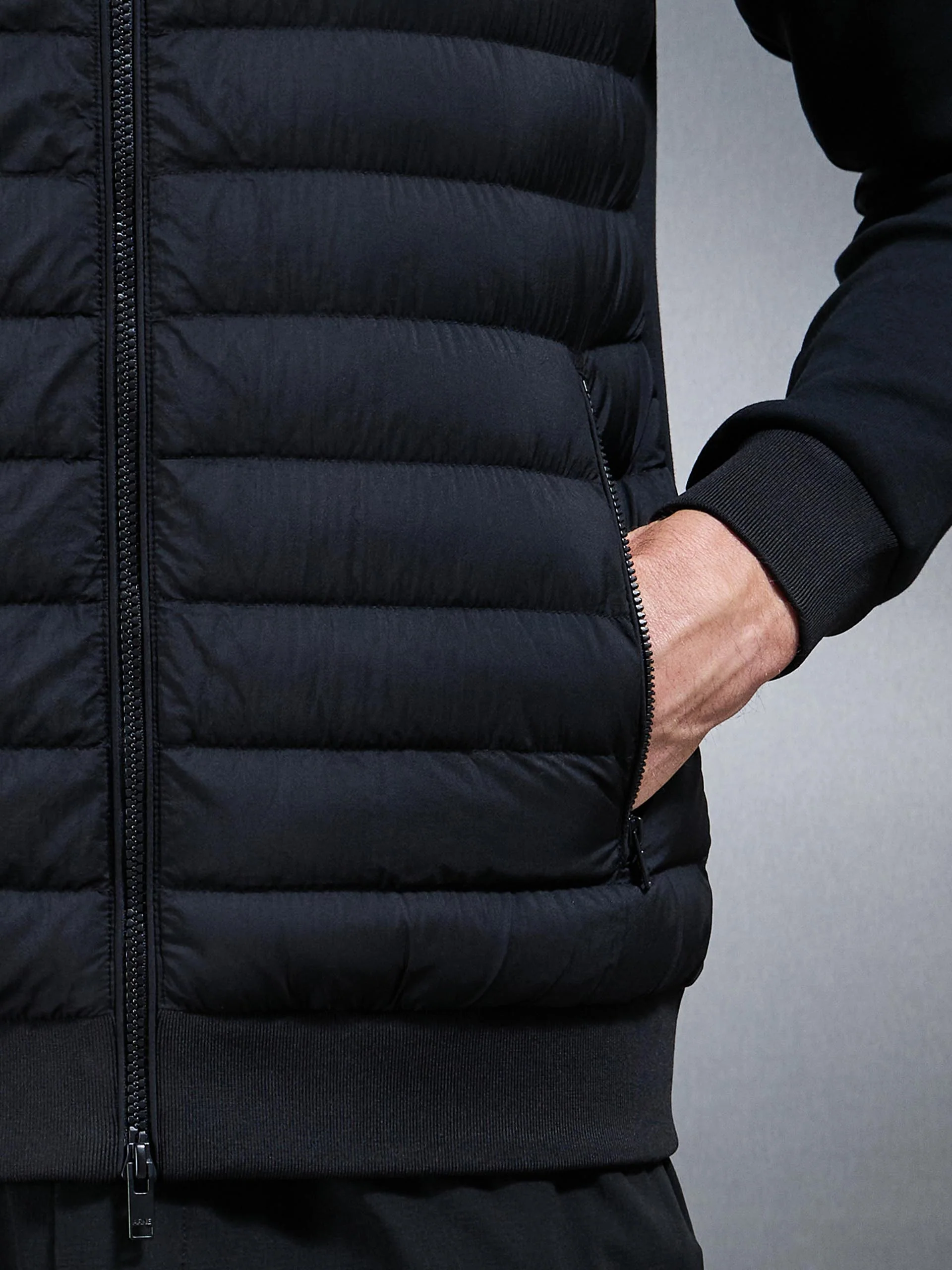 Hybrid Quilted Technical Funnel Neck Jacket in Black - Image 5