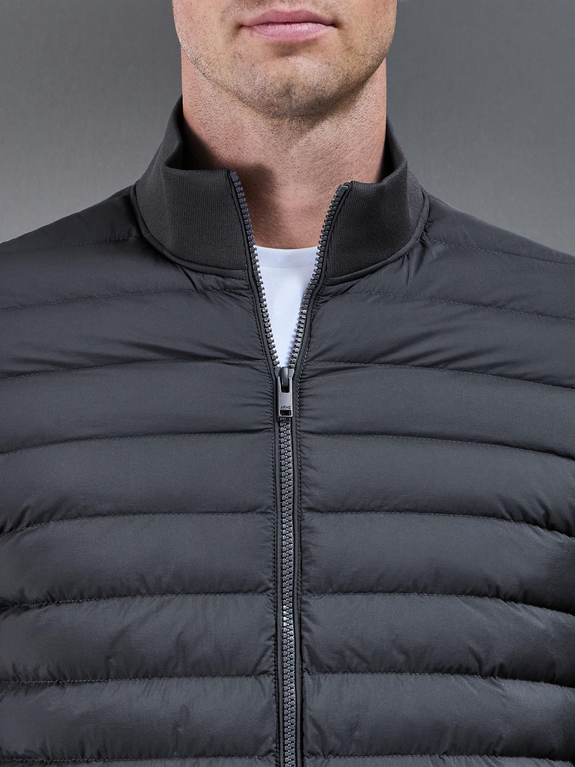 Hybrid Quilted Technical Funnel Neck Jacket in Grey - Image 3