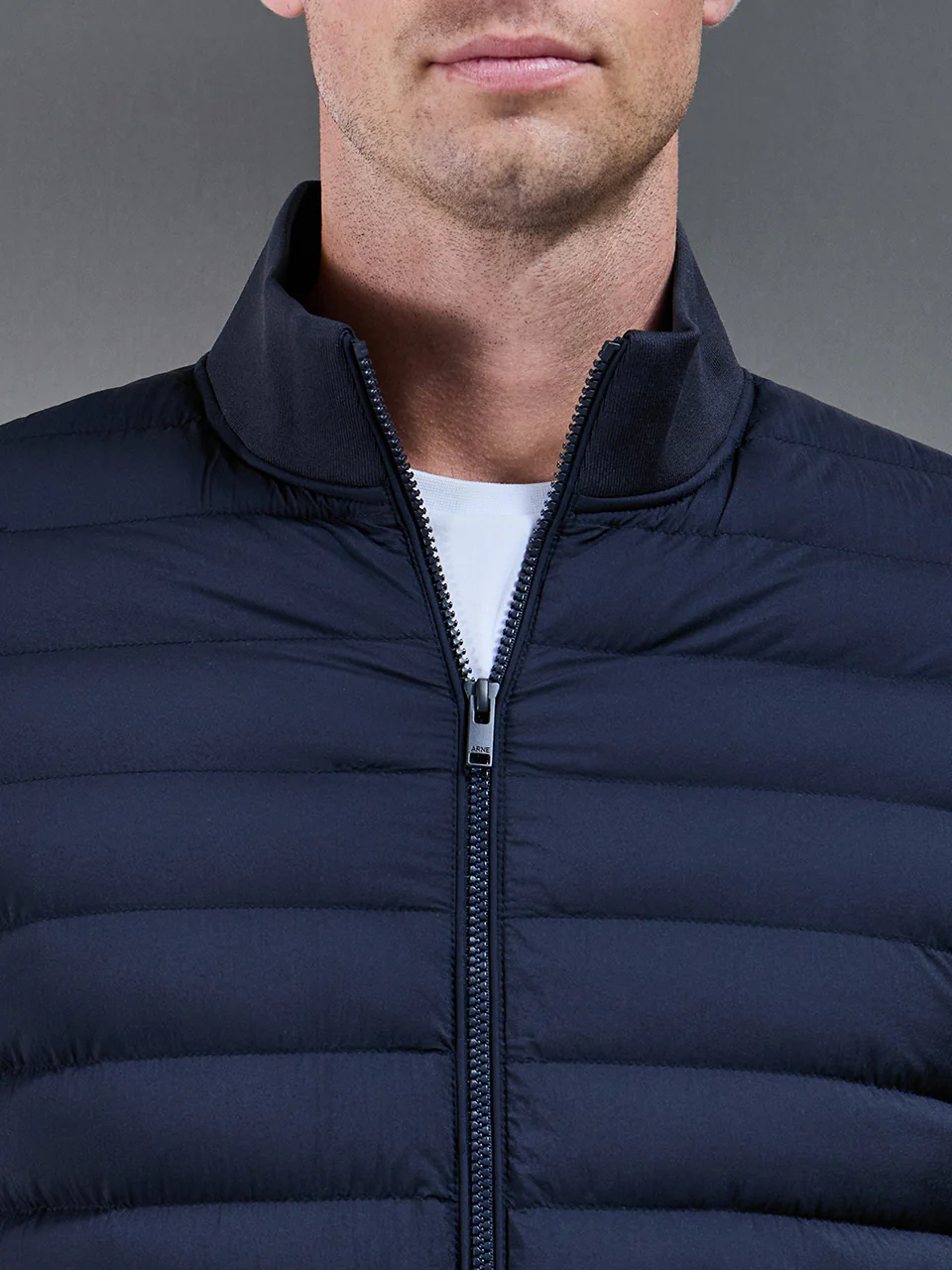 Hybrid Quilted Technical Funnel Neck Jacket in Navy - Image 5