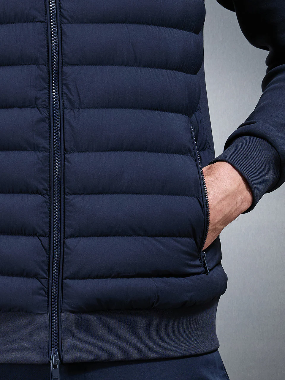 Hybrid Quilted Technical Funnel Neck Jacket in Navy - Image 6