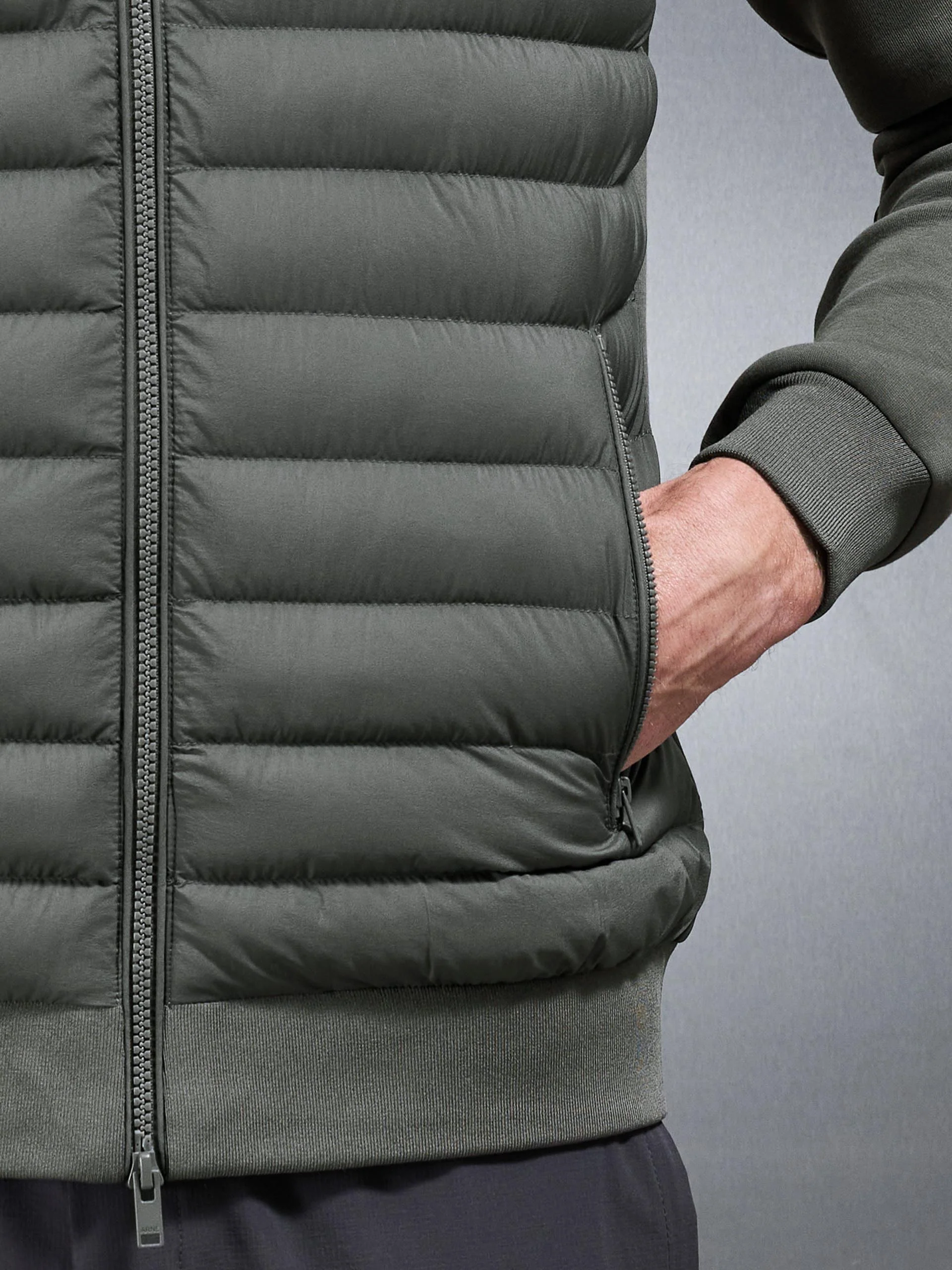 Hybrid Quilted Technical Funnel Neck Jacket in Olive - Image 4