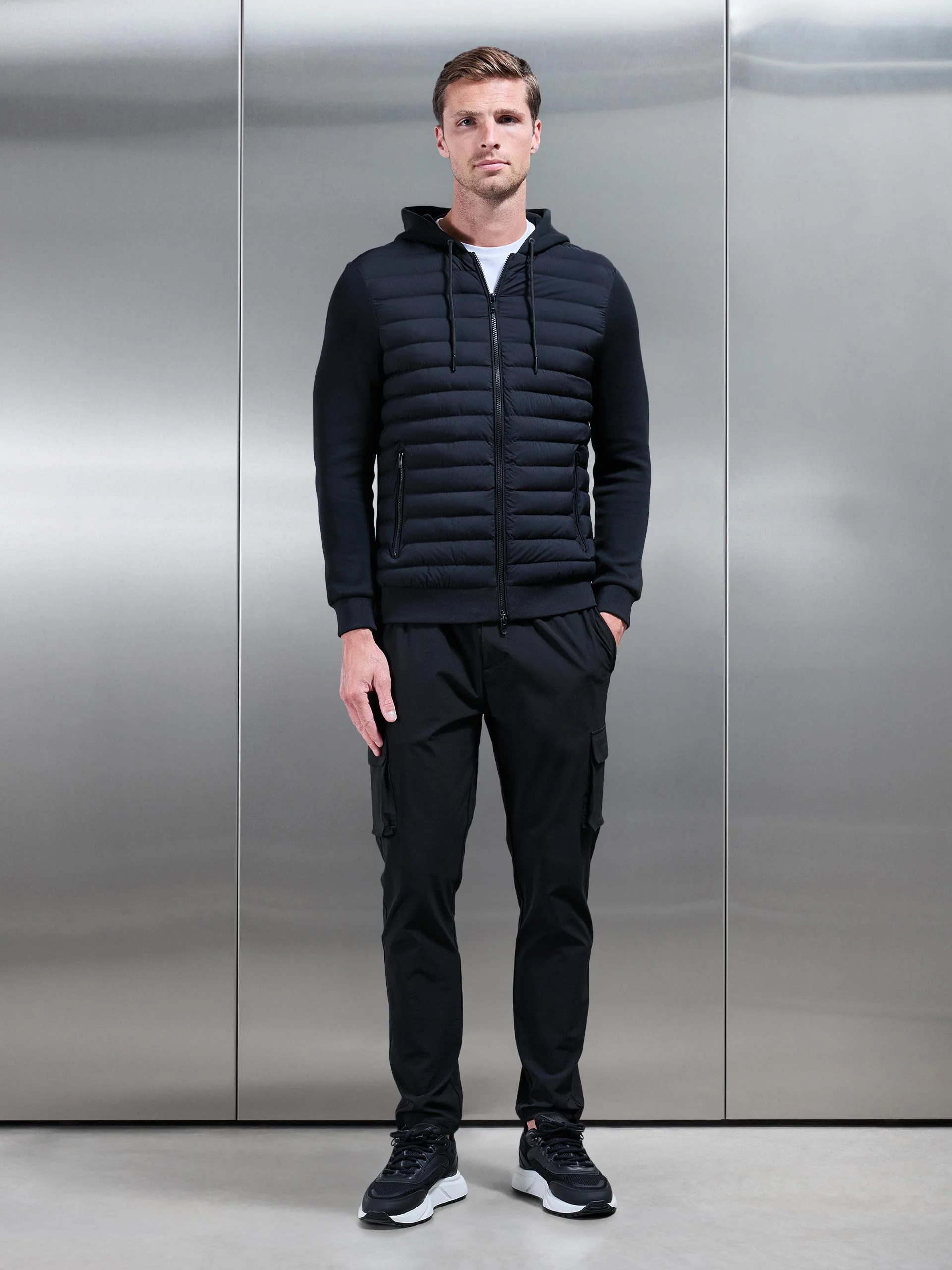 Hybrid Quilted Technical Windbreaker in Black - Image 2