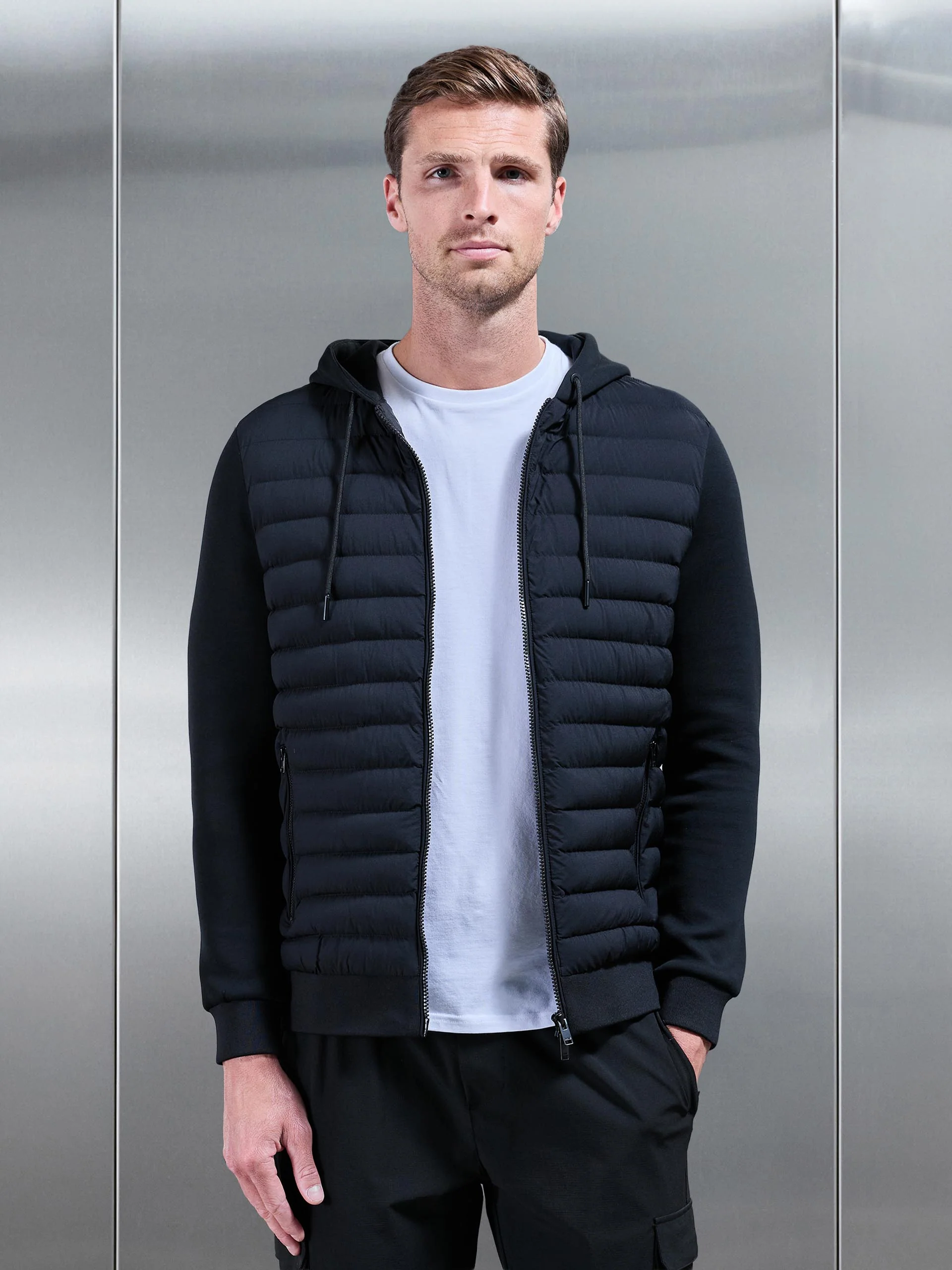 Hybrid Quilted Technical Windbreaker in Black - Image 6
