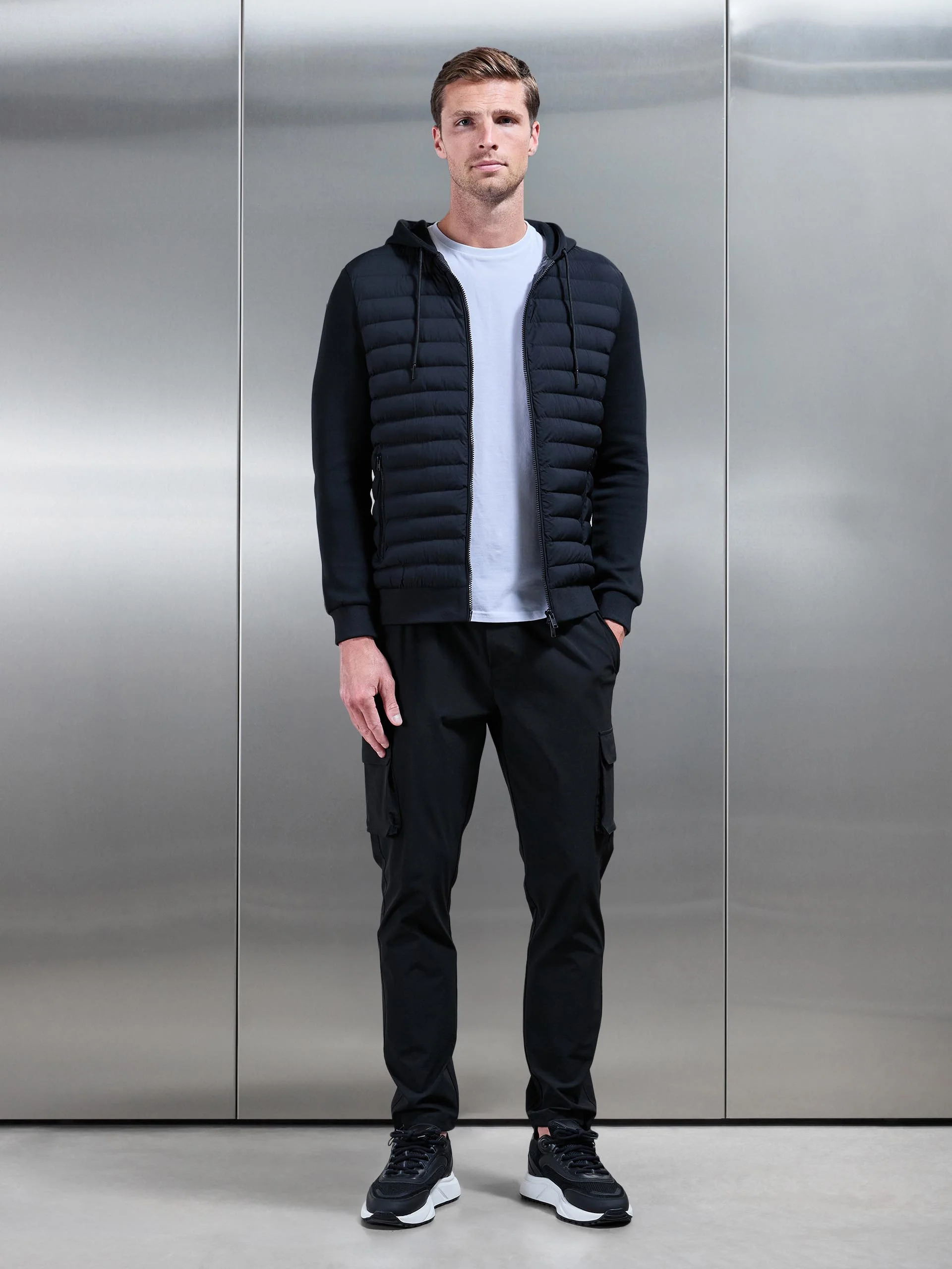 Hybrid Quilted Technical Windbreaker in Black - Image 7