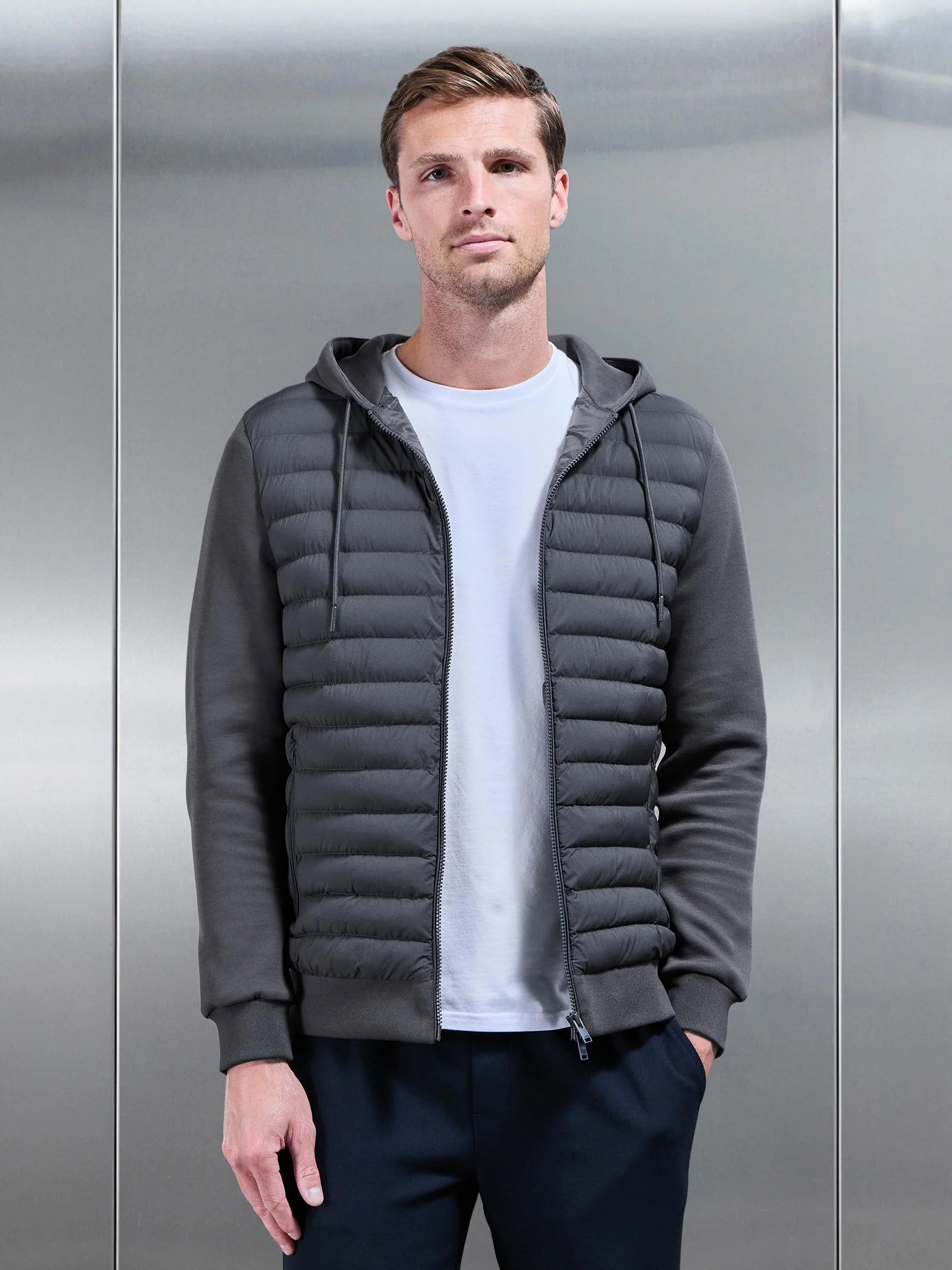 Hybrid Quilted Technical Windbreaker in Grey - Image 6