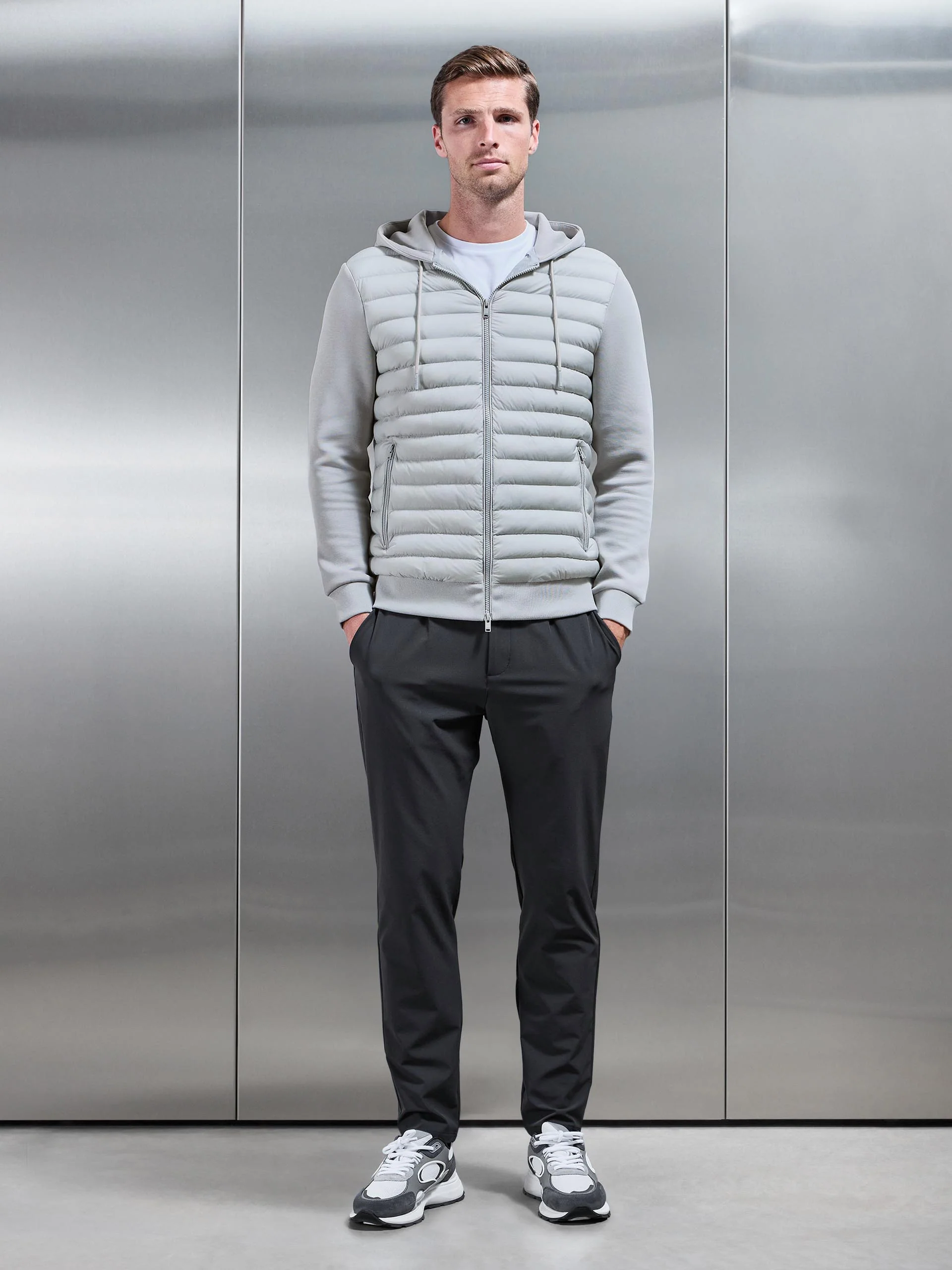 Hybrid Quilted Technical Windbreaker in Mid Grey - Image 3