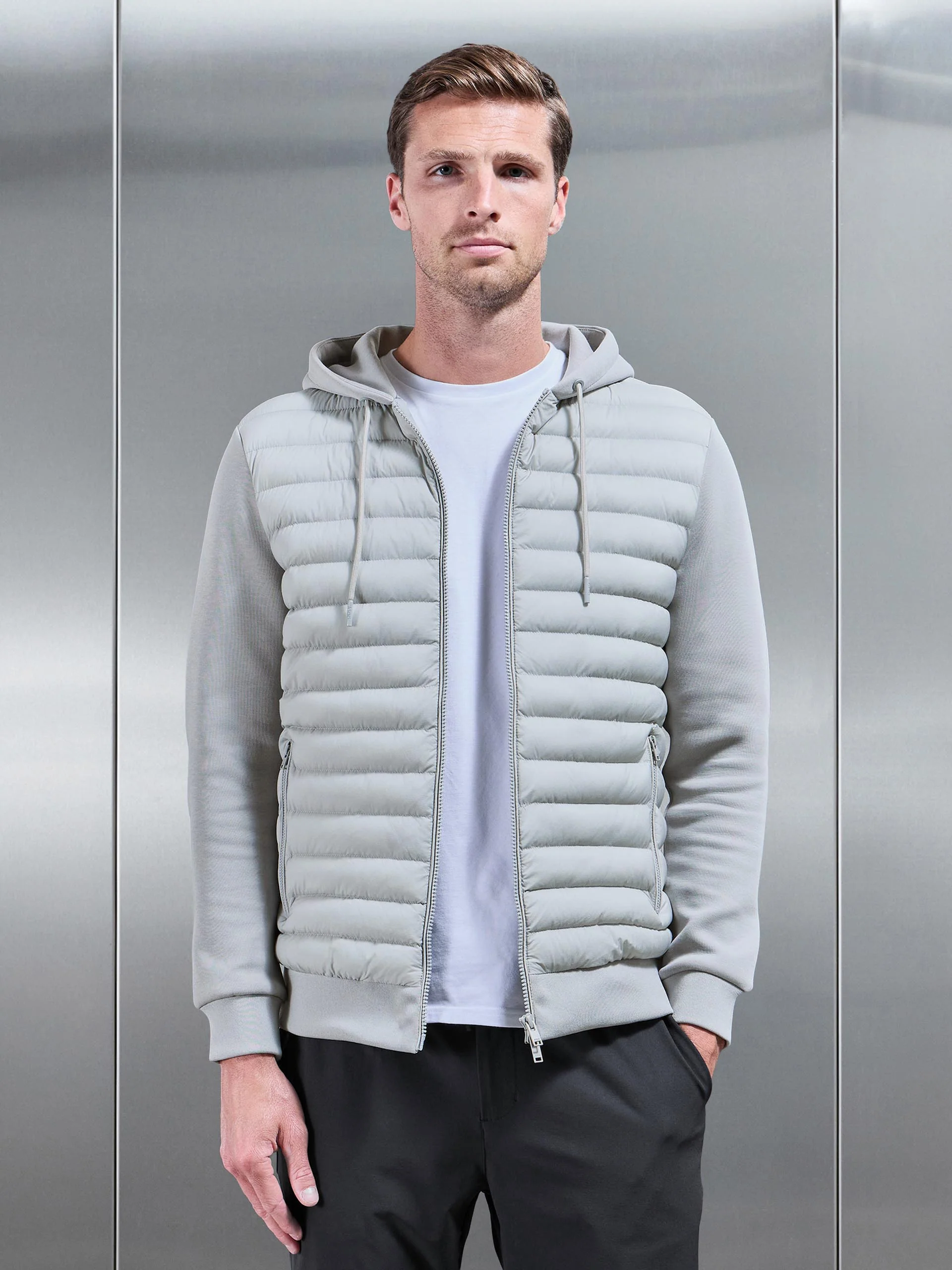 Hybrid Quilted Technical Windbreaker in Mid Grey - Image 7