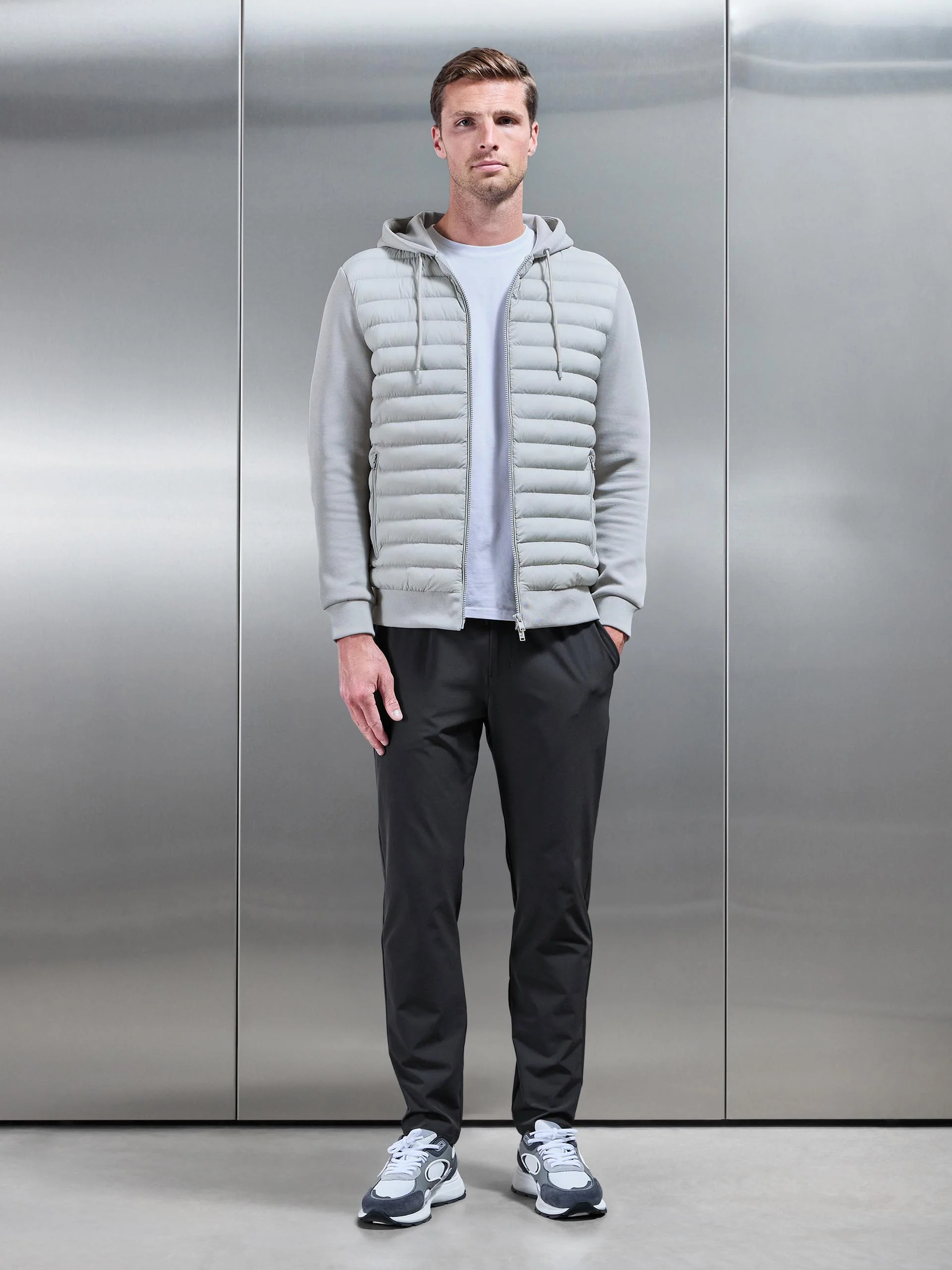 Hybrid Quilted Technical Windbreaker in Mid Grey - Image 8
