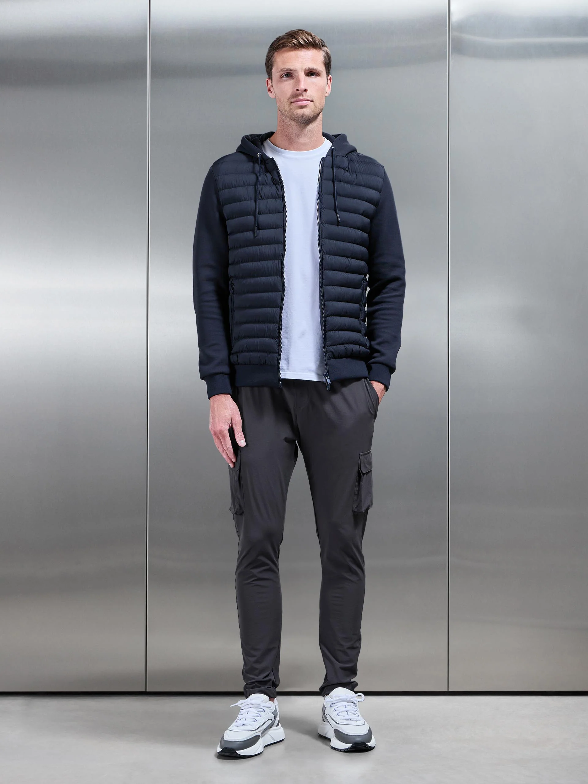 Hybrid Quilted Technical Windbreaker in Navy - Image 6