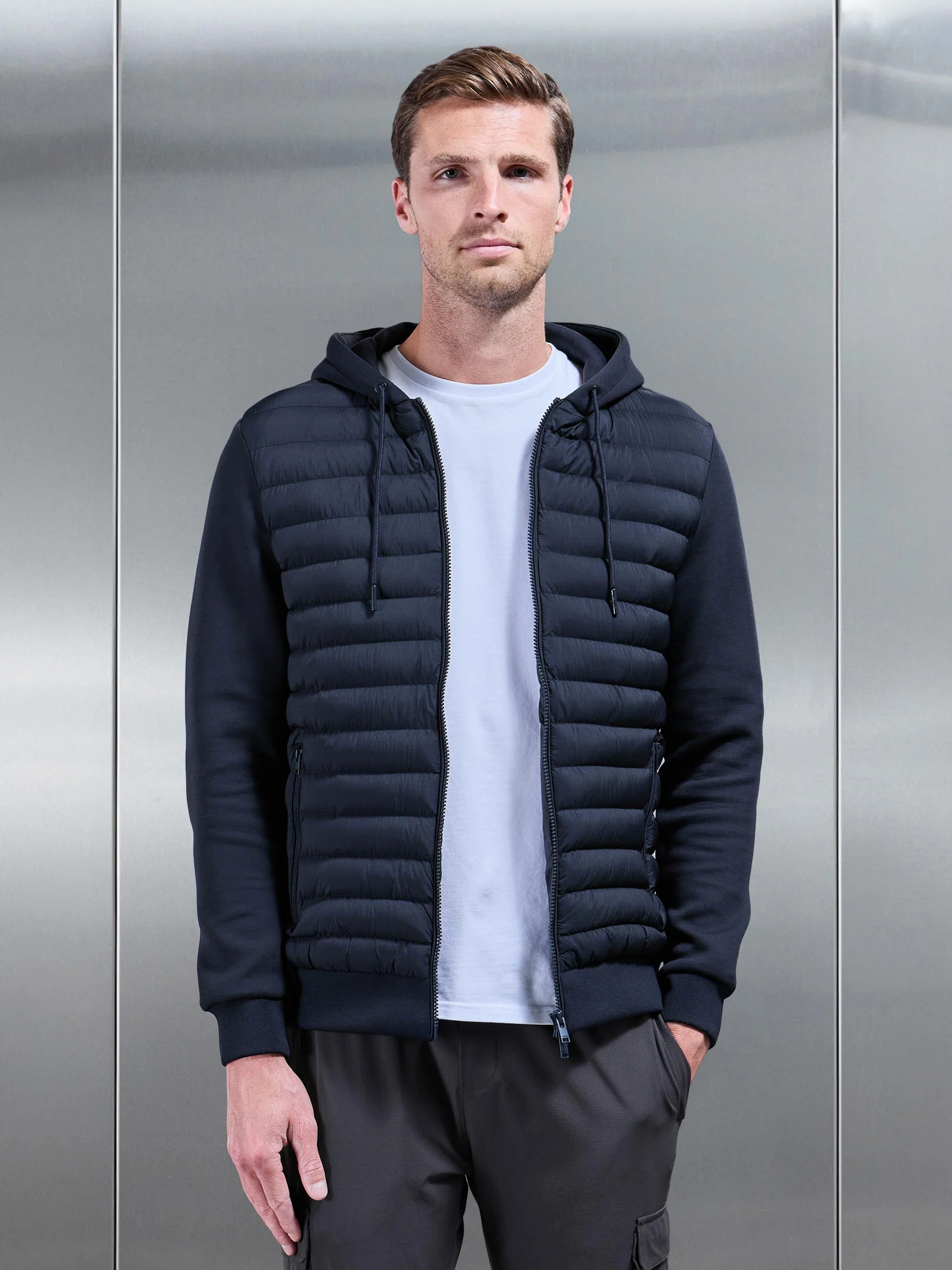 Hybrid Quilted Technical Windbreaker in Navy - Image 7