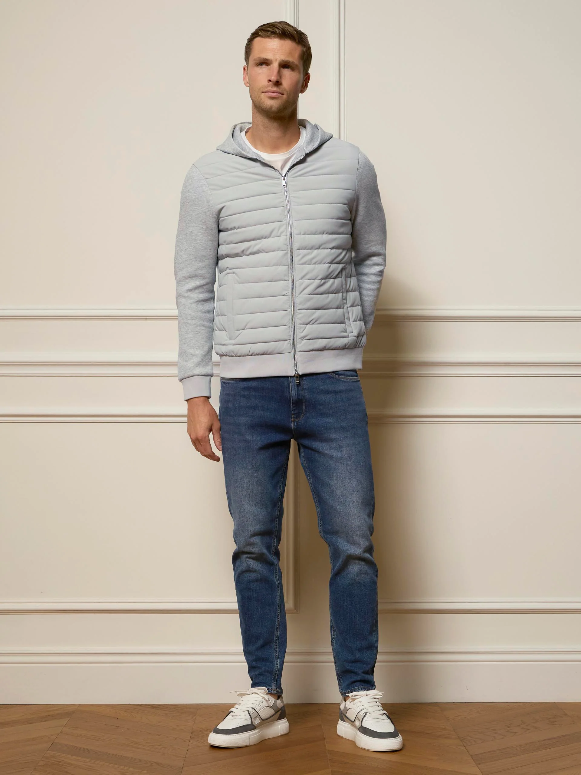 Hybrid Quilted Windbreaker in Marl Grey - Image 2