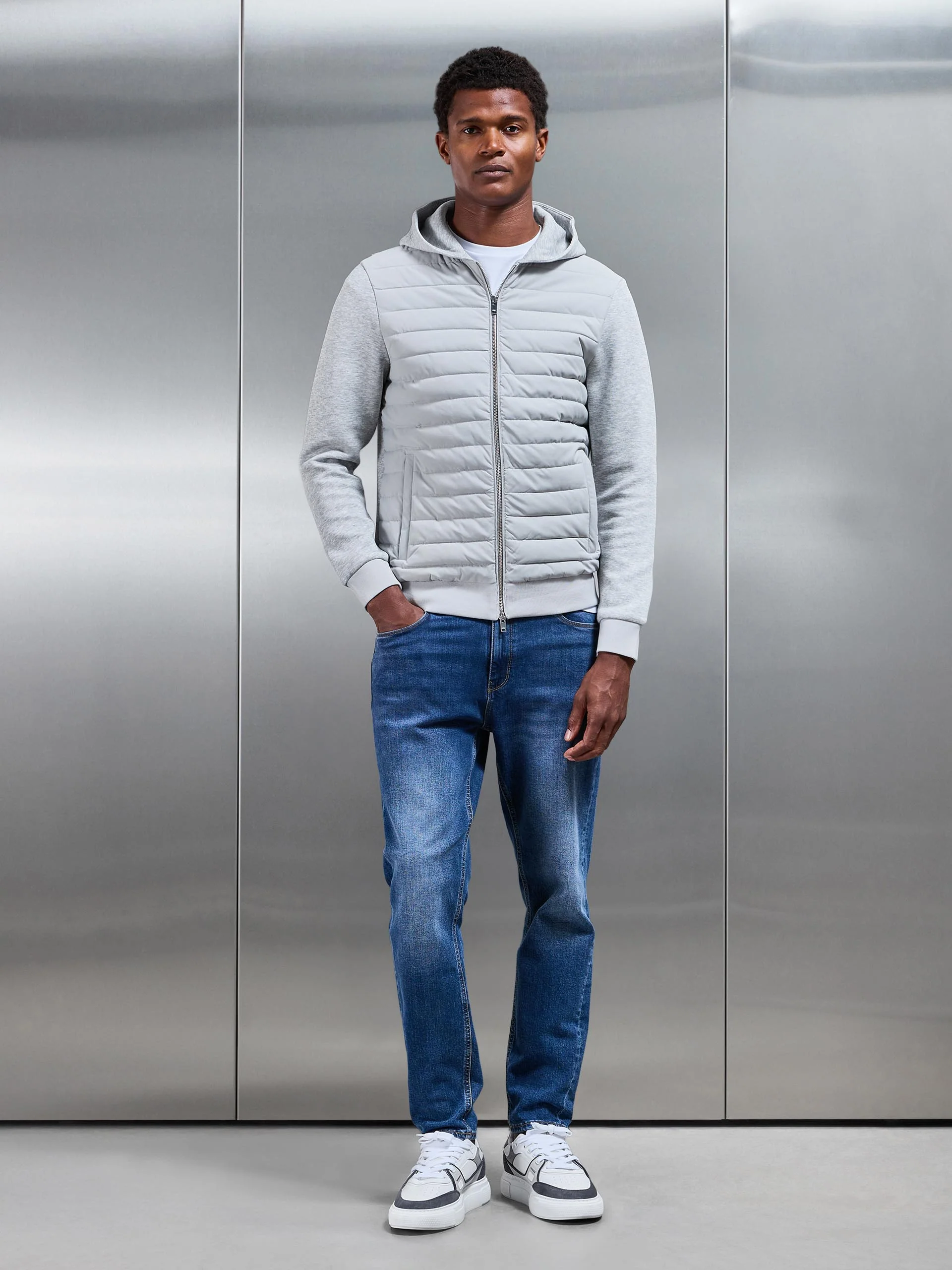 Hybrid Quilted Windbreaker in Marl Grey - Image 3