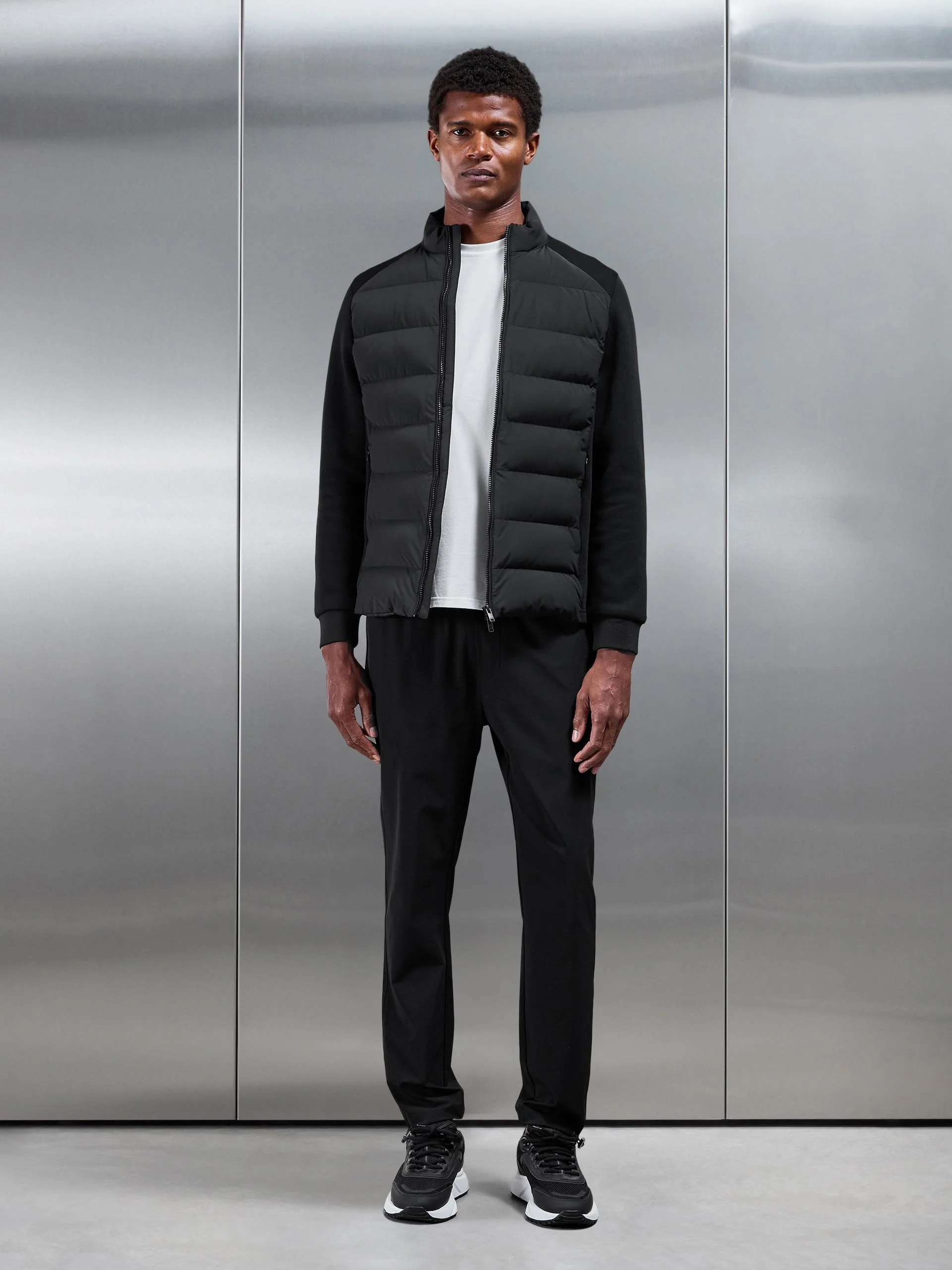 Hybrid Technical Puffer Jacket in Black - Image 2