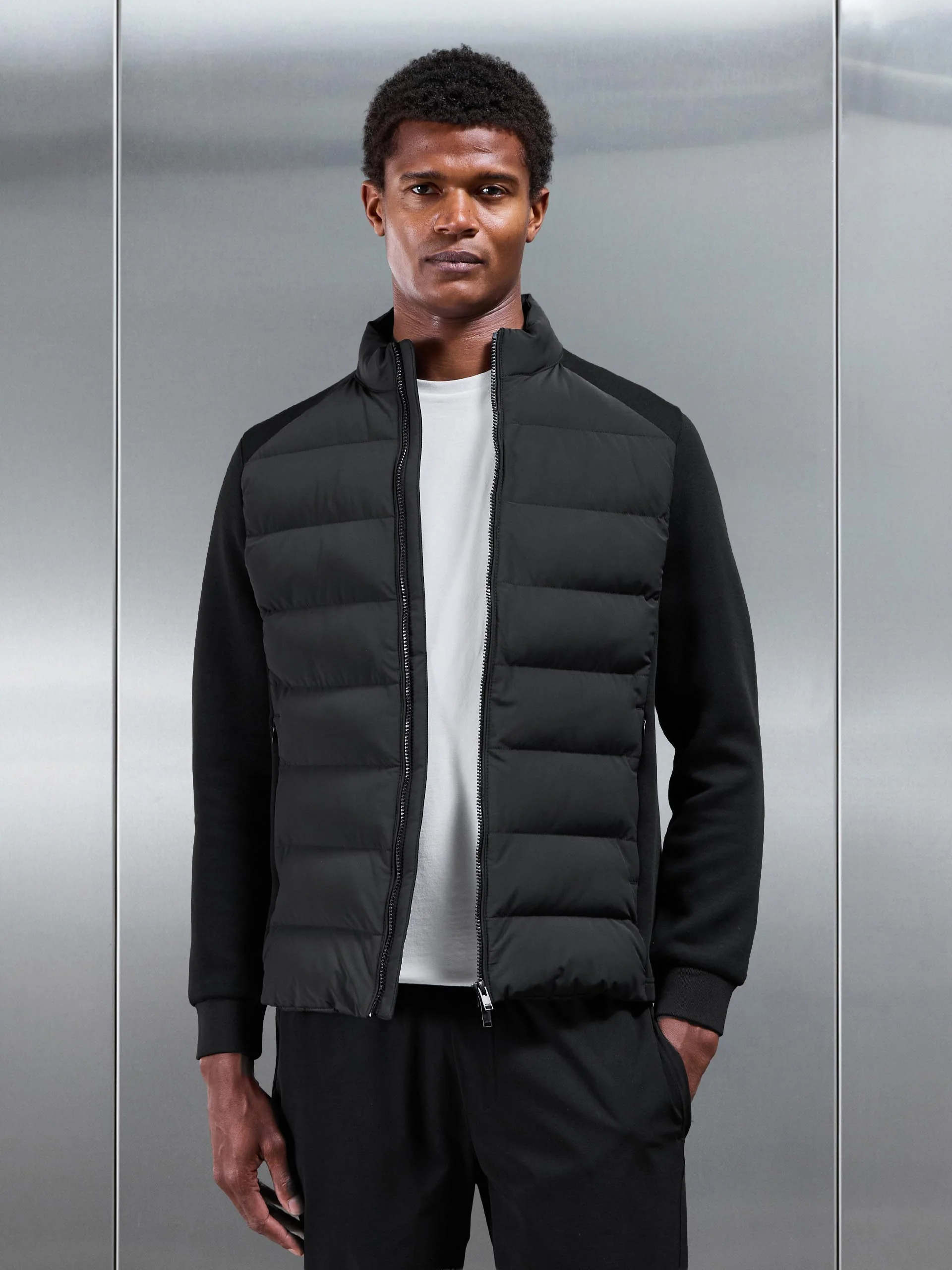 Hybrid Technical Puffer Jacket in Black - Image 7