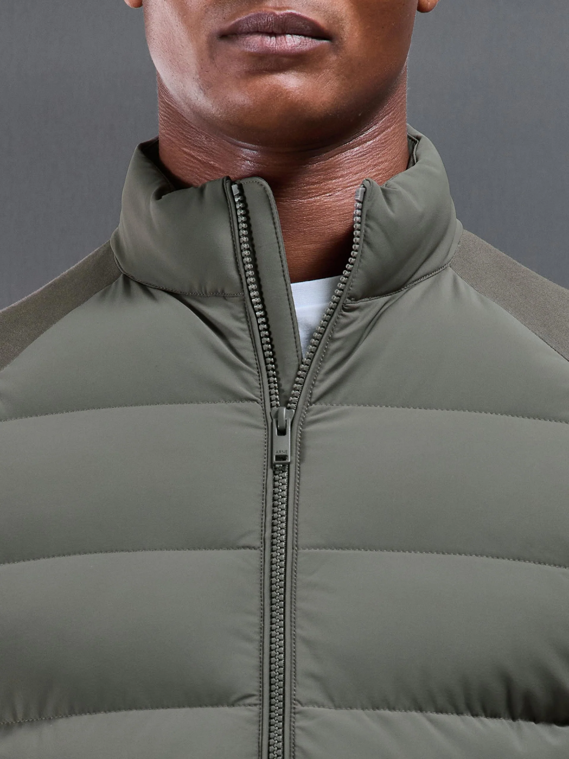 Hybrid Technical Puffer Jacket in Olive - Image 4