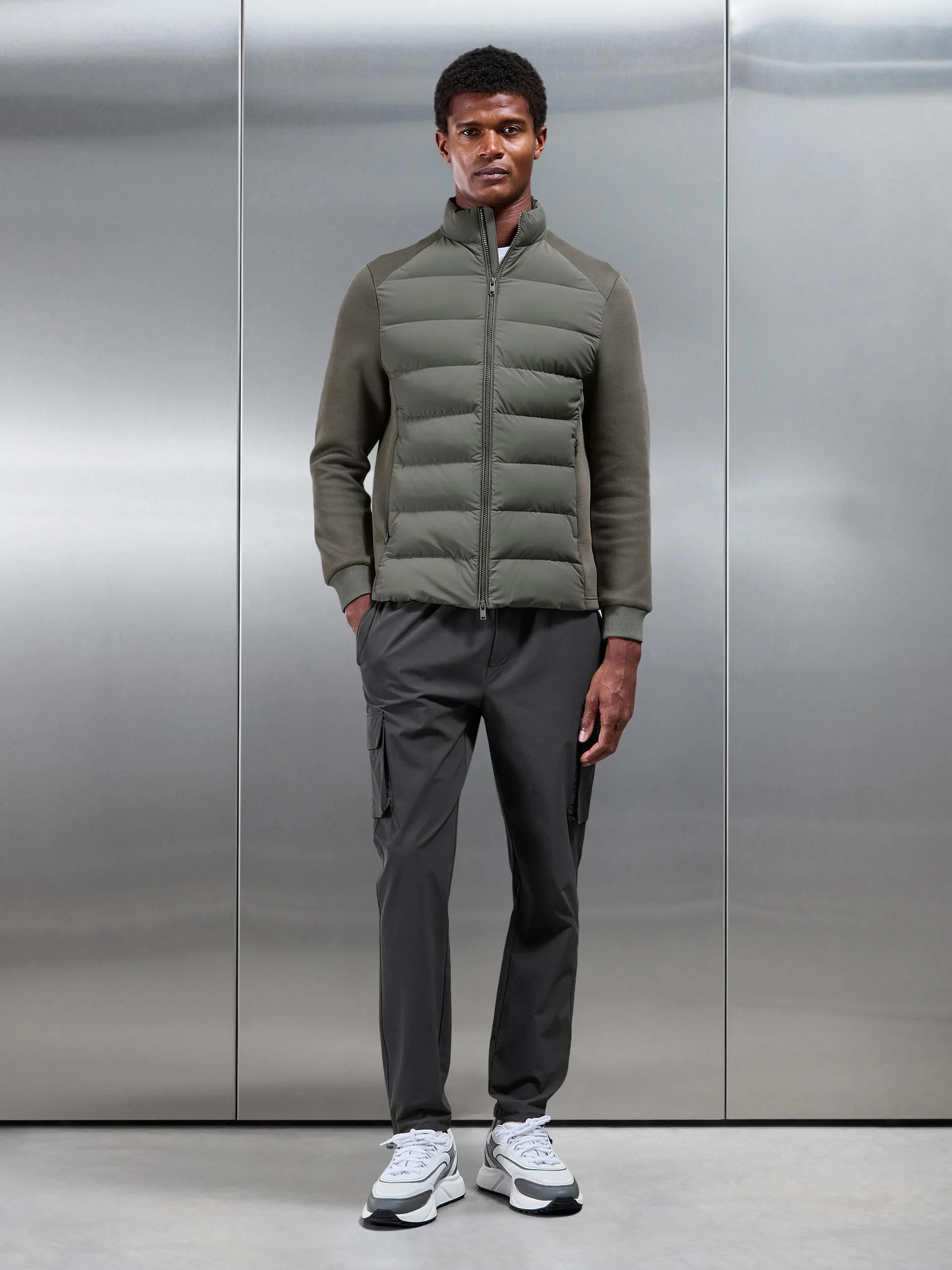 Hybrid Technical Puffer Jacket in Olive - Image 6