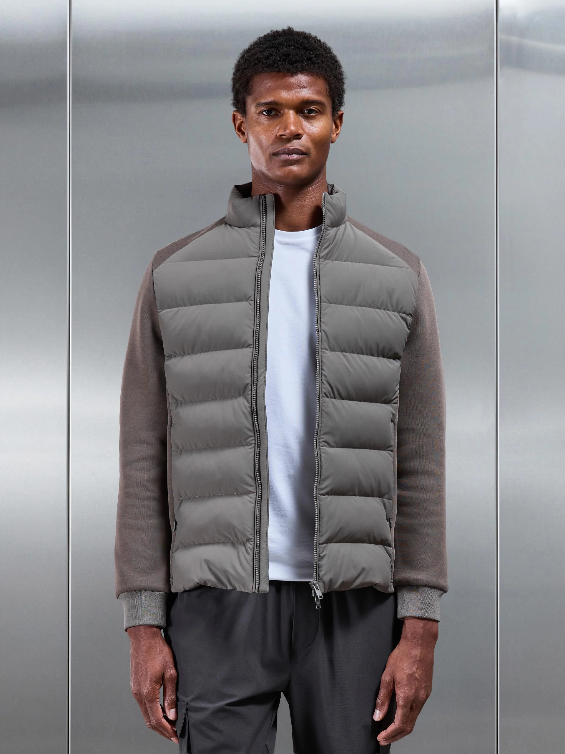 Hybrid Technical Puffer Jacket in Olive - Image 7