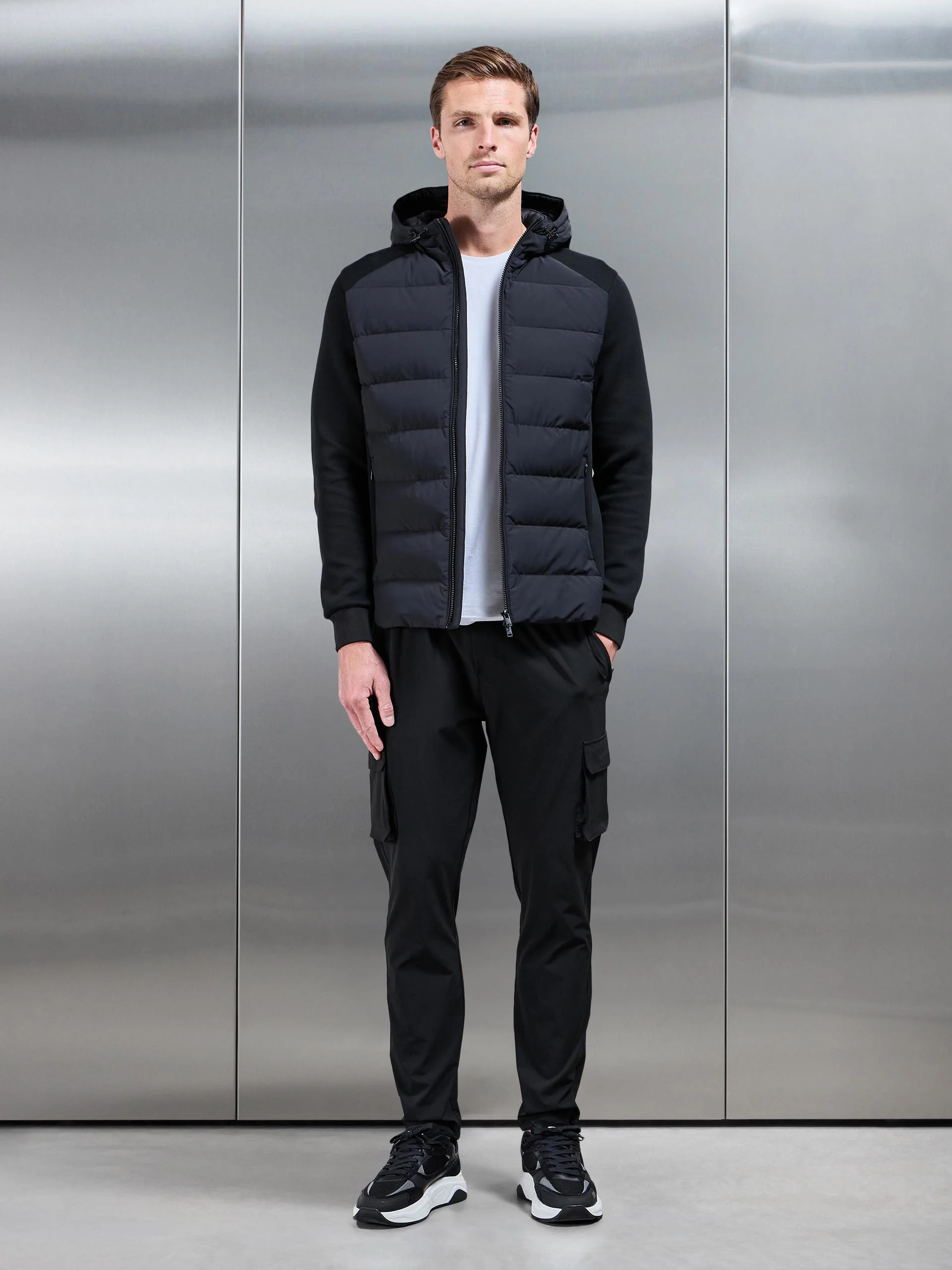 Hybrid Technical Puffer Windbreaker in Black - Image 2