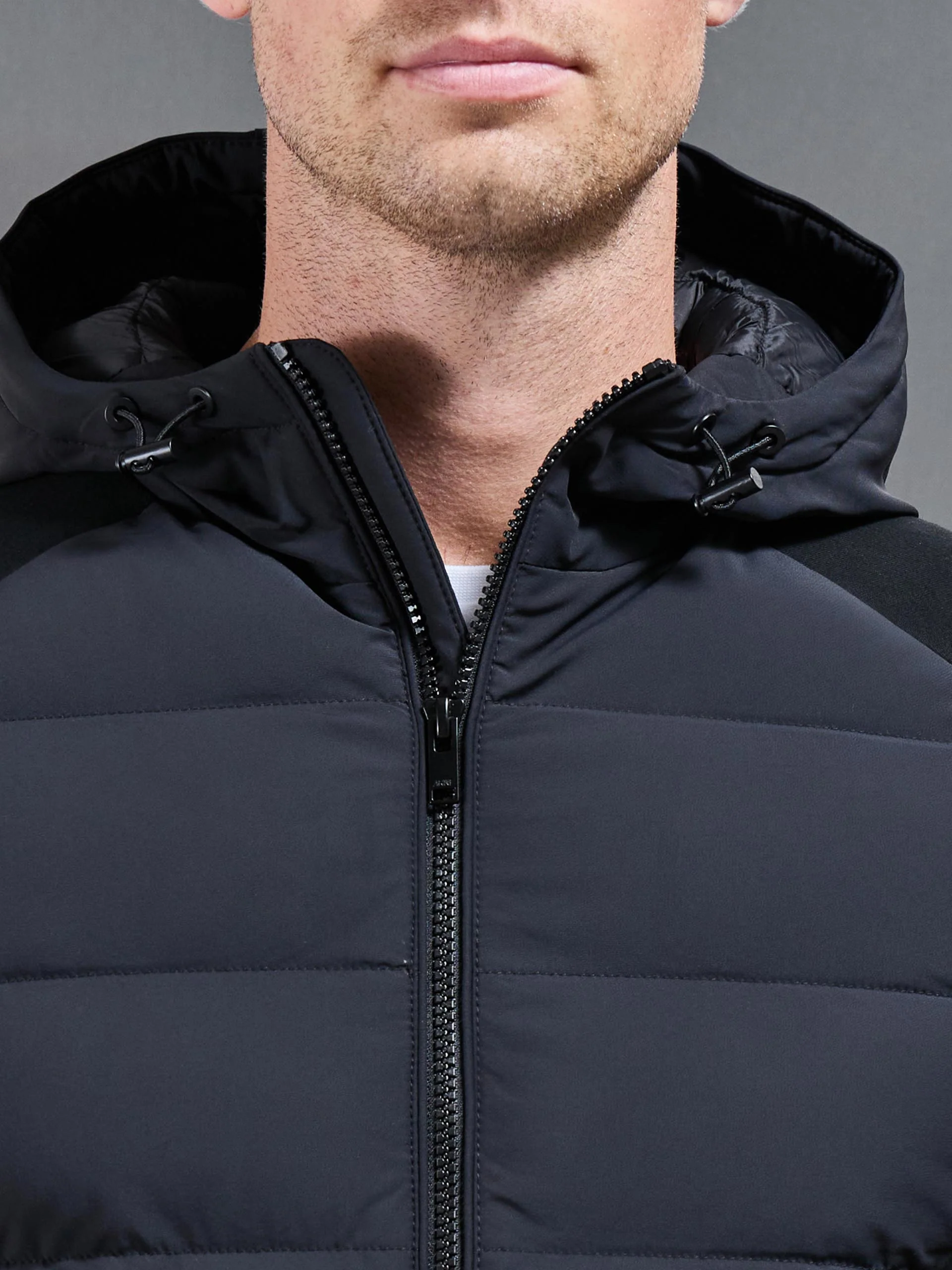 Hybrid Technical Puffer Windbreaker in Black - Image 4