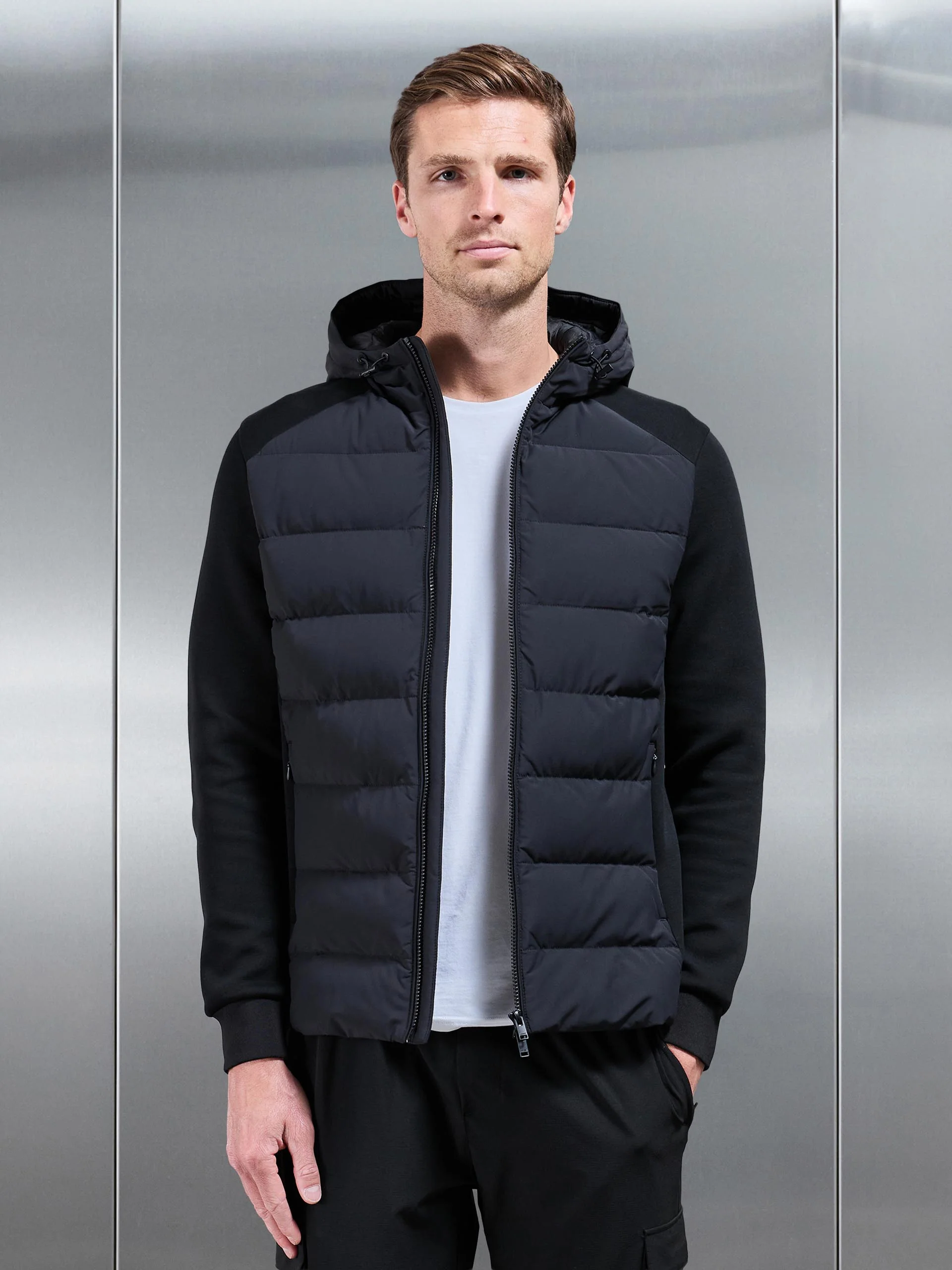 Hybrid Technical Puffer Windbreaker in Black - Image 6