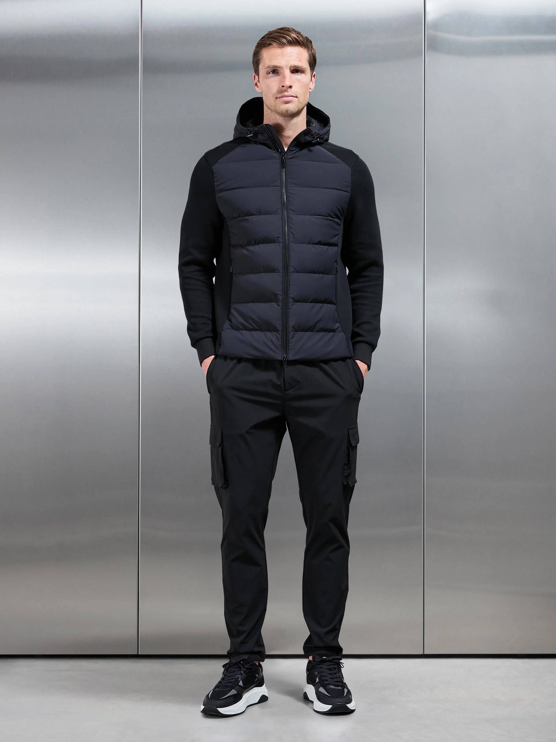 Hybrid Technical Puffer Windbreaker in Black - Image 7