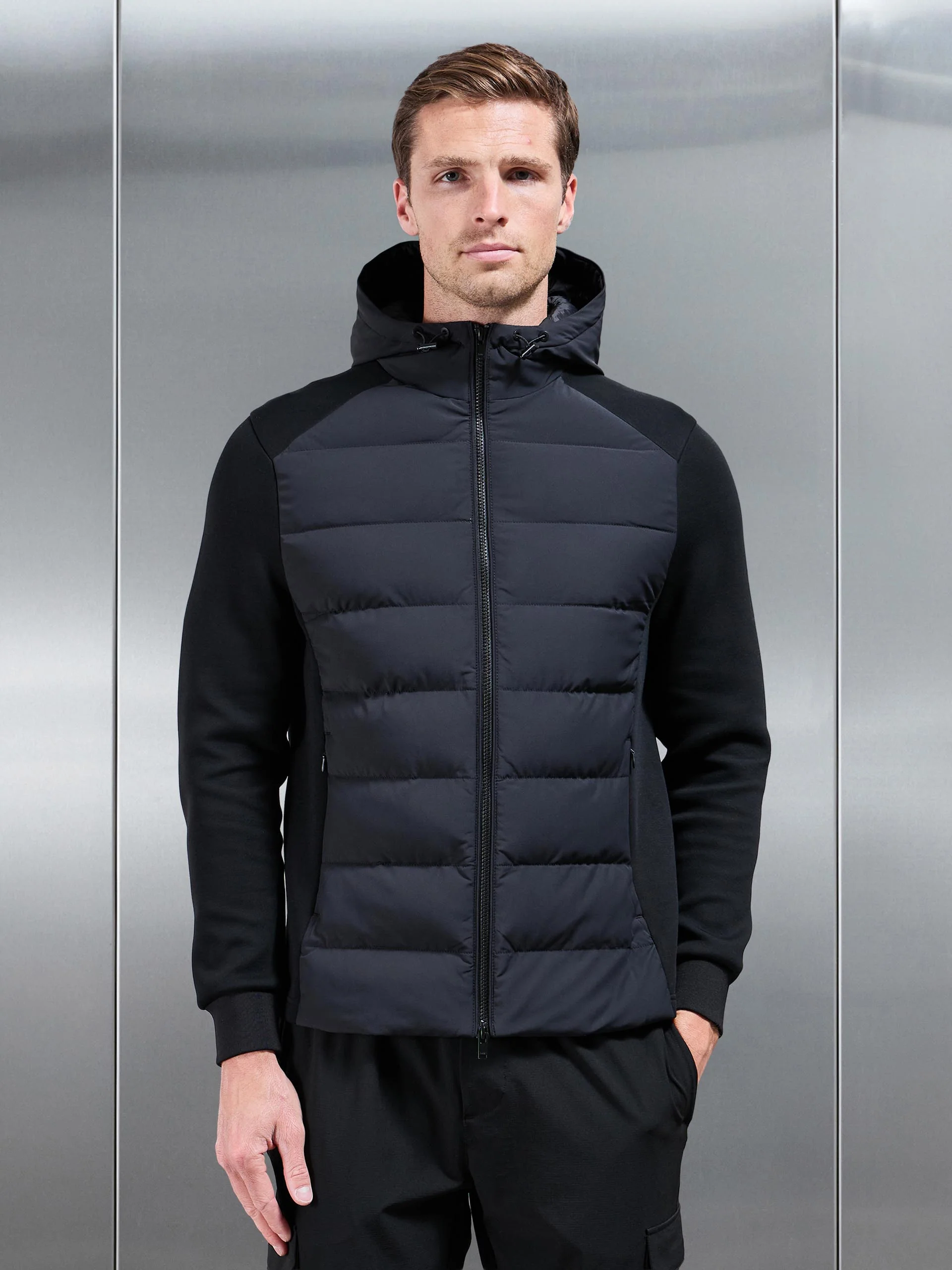 Hybrid Technical Puffer Windbreaker in Black - Image 8