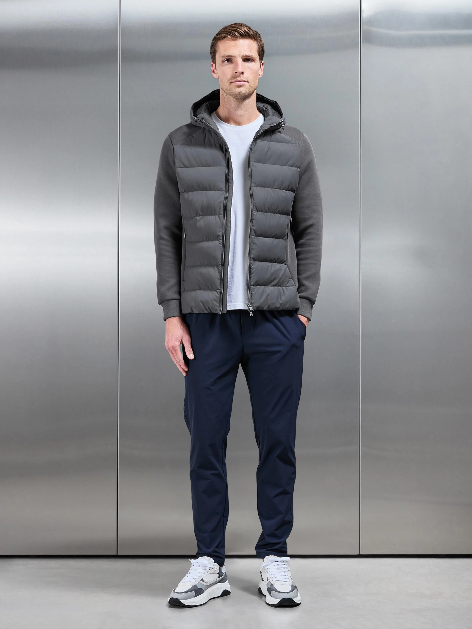 Hybrid Technical Puffer Windbreaker in Grey - Image 2