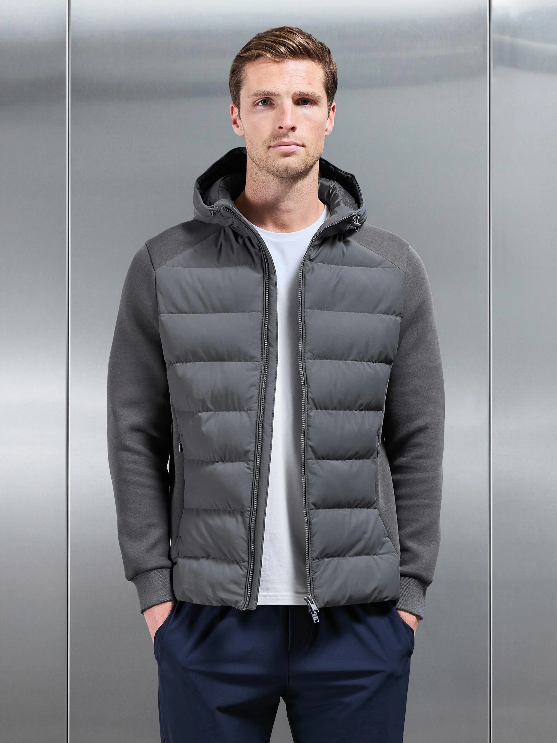 Hybrid Technical Puffer Windbreaker in Grey - Image 7