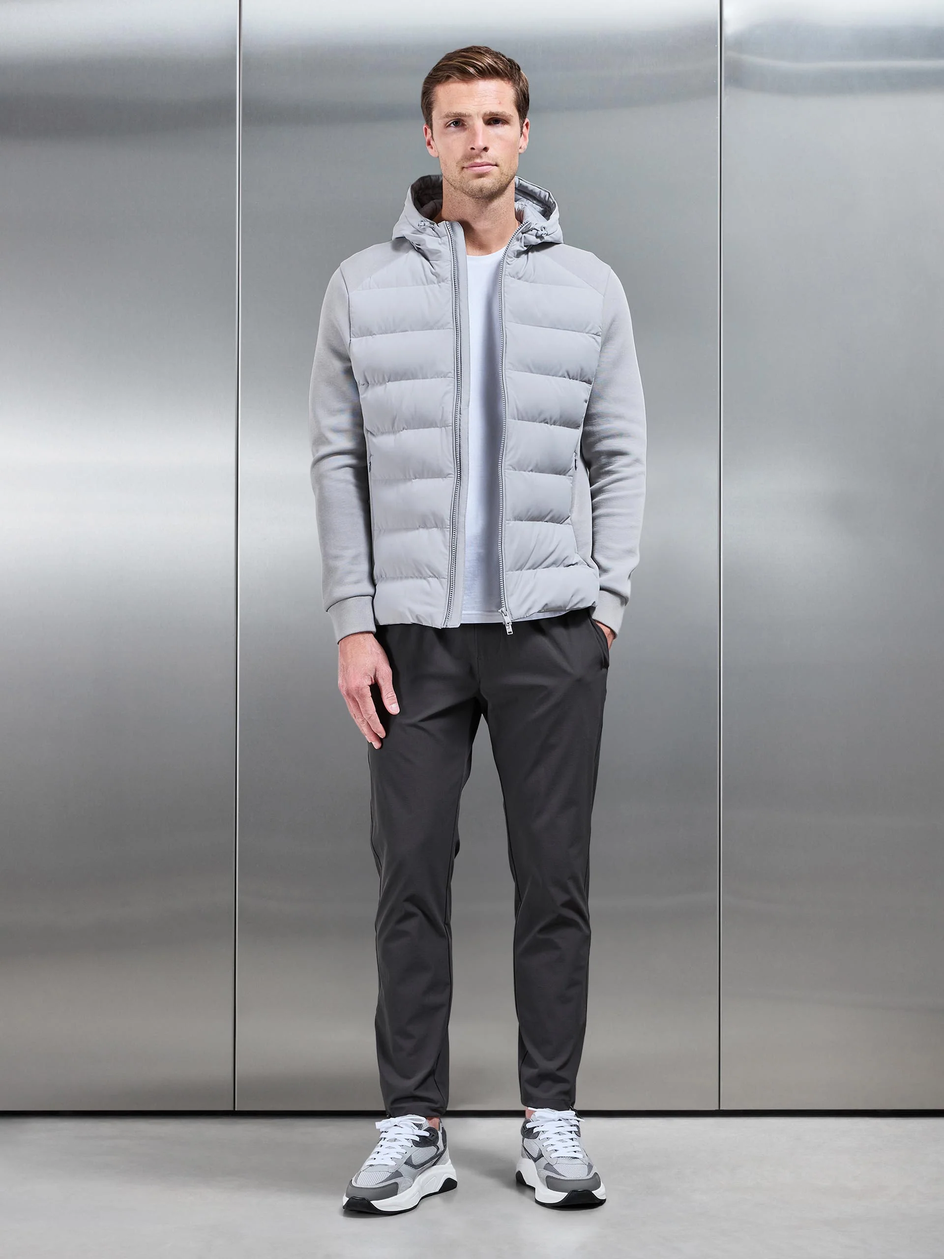 Hybrid Technical Puffer Windbreaker in Mid Grey - Image 2